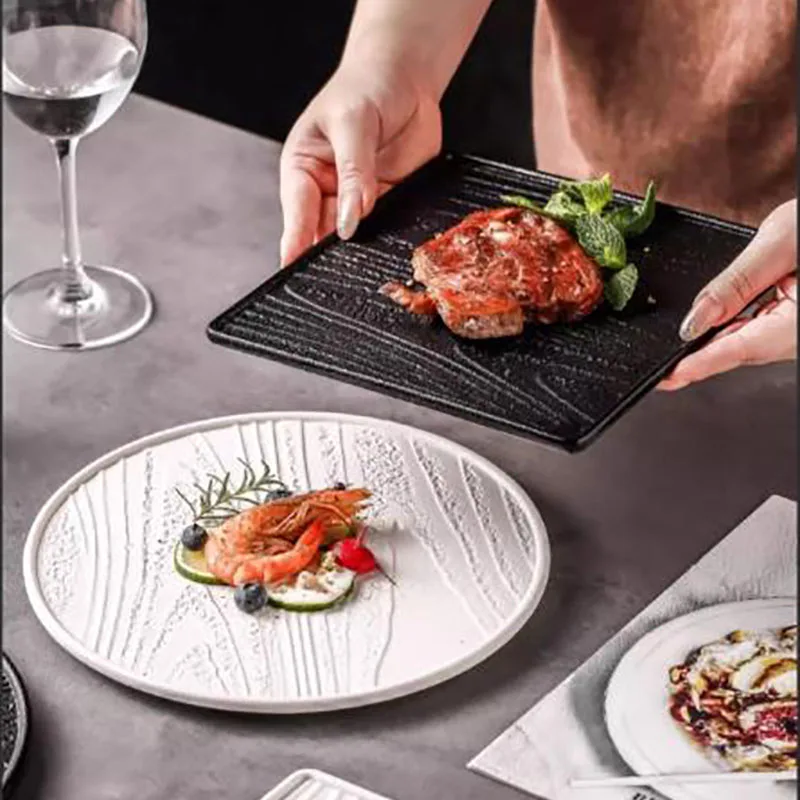 12 Inch Ceramic Western Steak Flat Plate Black White Frosted Breakfast Dessert Dishes Square Dinner Plate Kitchen Cooking Tools
12 Inch Ceramic Western Steak Flat Plate Black White Frosted Breakfast Dessert Dishes Square Dinner Plate Kitchen Cooking Tools