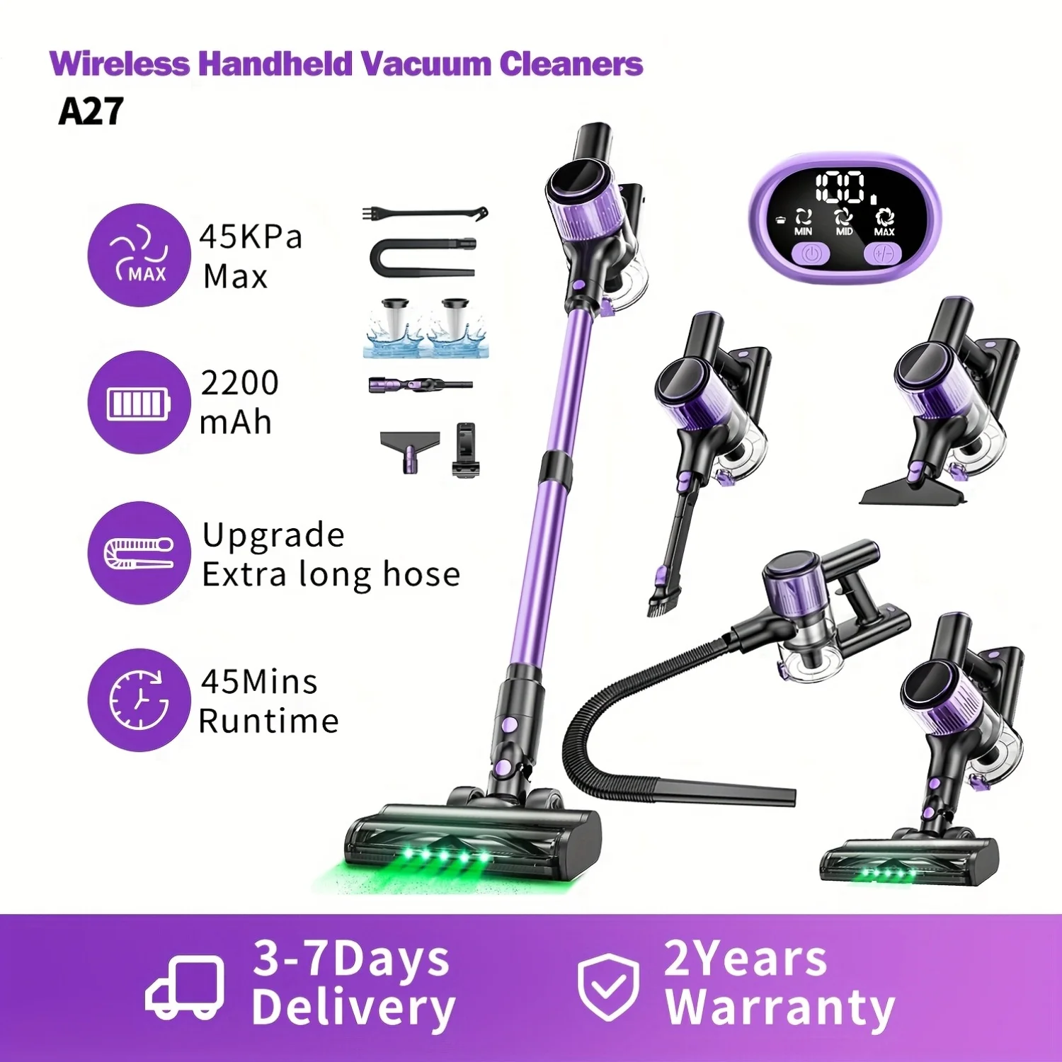 10-in-1 Cordless Vacuum Cleaner, High Suction Household Vacuum Cleaner With Upgraded Extra Long Hose, Anti-Tangle Brush, Green LED Light, Crevice Tool, Lightweight Rechargeable Vacuum Cleaner For Home, Hardwood Floors, Carpets, Pet Hair.
10-in-1 Cordless Vacuum Cleaner, High Suction Household Vacuum Cleaner With Upgraded Extra Long Hose, Anti-Tangle Brush, Green LED Light, Crevice Tool, Lightweight Rechargeable Vacuum Cleaner For Home, Hardwood Floors, Carpets, Pet Hair.