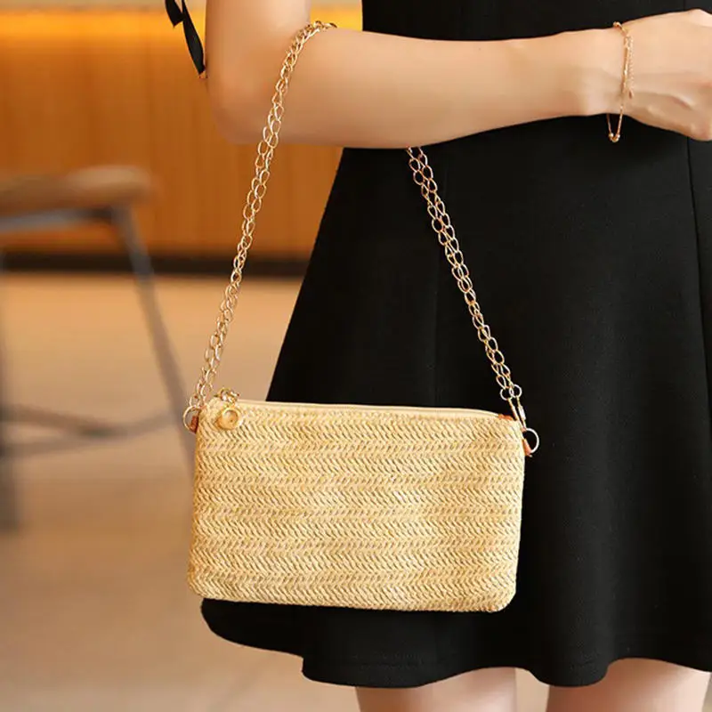 Summer Beach Handwoven Rattan Straw Bags Lock Handbag Women Woven Chains Crossbody Shoulder Bag Pure Color Clutch Purse
Summer Beach Handwoven Rattan Straw Bags Lock Handbag Women Woven Chains Crossbody Shoulder Bag Pure Color Clutch Purse
