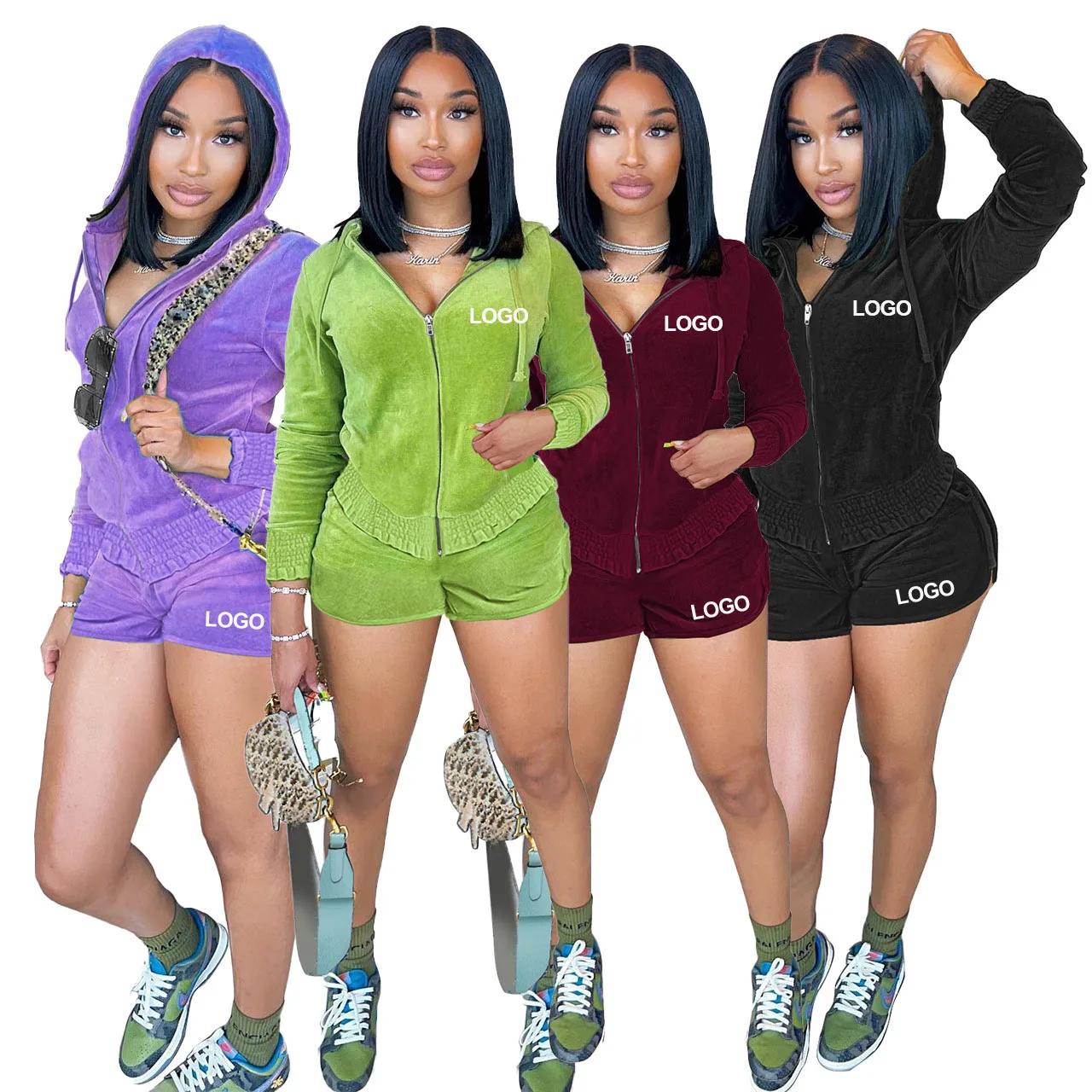 2022 New Autumn Winter Velvet Two Piece Short Set Custom Logo Hoodie Joggers Tracksuit Women Velour Short Sets Outfits
2022 New Autumn Winter Velvet Two Piece Short Set Custom Logo Hoodie Joggers Tracksuit Women Velour Short Sets Outfits