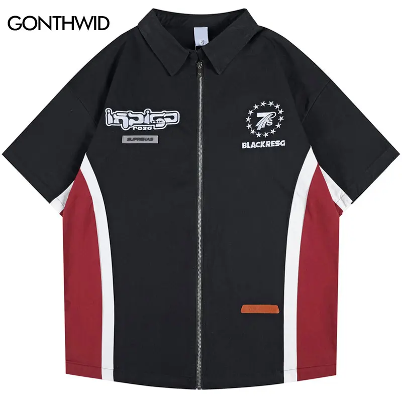 Vintage Shirts Y2K Embroidered Patchwork Sport Full Zip Up Short Sleeve Cotton Shirt Streetwear Hip Hop Harajuku Baggy Tshirt
Vintage Shirts Y2K Embroidered Patchwork Sport Full Zip Up Short Sleeve Cotton Shirt Streetwear Hip Hop Harajuku Baggy Tshirt