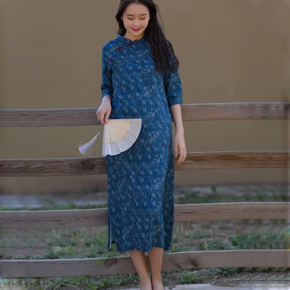Женское летнее хлопково-льняное платье Cheongsam Qipao с пряжкой в китайском стиле, тонкое мягкое удобное платье средней длины с короткими рукавами
Женское летнее хлопково-льняное платье Cheongsam Qipao с пряжкой в китайском стиле, тонкое мягкое удобное платье средней длины с короткими рукавами