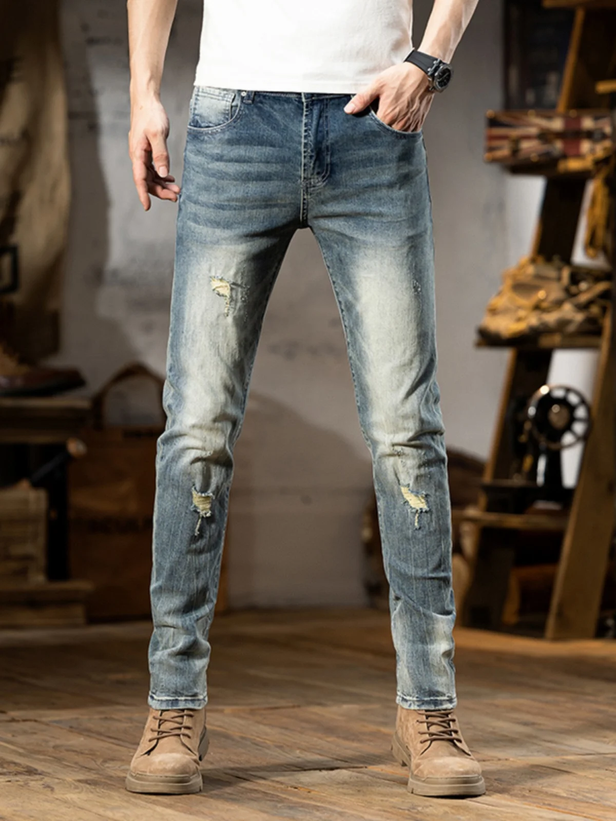 High-End Men's Distred Straight Leg Jeans Casual American Vintage Sle Spring Autumn Wear Resistant Cotton Stretch Denim
High-End Men's Distred Straight Leg Jeans Casual American Vintage Sle Spring Autumn Wear Resistant Cotton Stretch Denim