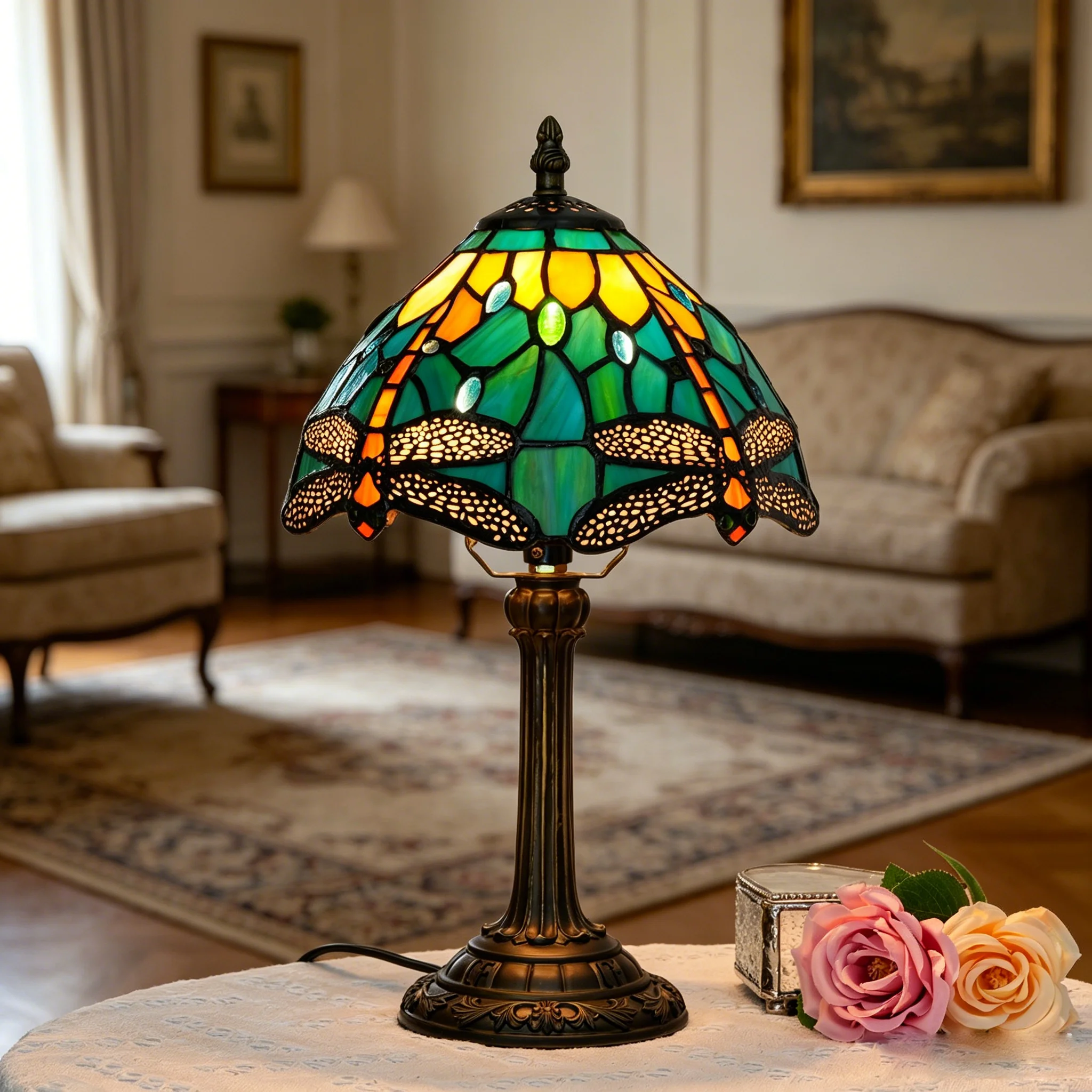 Tiffany Lamp Style Stained Glass Table Lamp Green Dragonfly Bedroom Bedside Light for Office Bar Decor Retro Village Desk Lamps
Tiffany Lamp Style Stained Glass Table Lamp Green Dragonfly Bedroom Bedside Light for Office Bar Decor Retro Village Desk Lamps