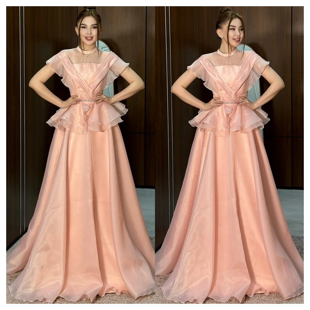 Customized Elegant Pink Organza Evening Dress High Quality Crew Neck Short Sleeves Party Dress High Quality Celebrity
Customized Elegant Pink Organza Evening Dress High Quality Crew Neck Short Sleeves Party Dress High Quality Celebrity