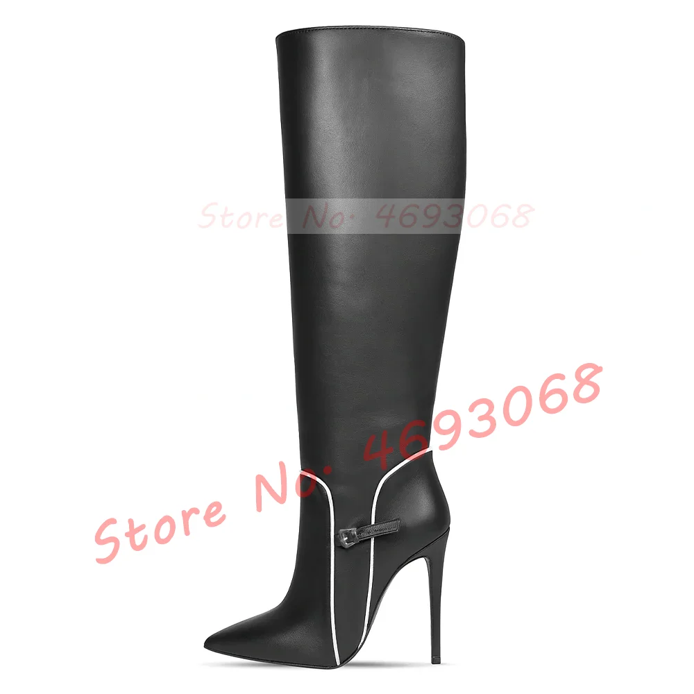 Sexy Sewing Trim Design Tubular Knee High Boots Women Pointy Two Tone Splicing Leather Stiletto Boots Buckle Strap High Heels
Sexy Sewing Trim Design Tubular Knee High Boots Women Pointy Two Tone Splicing Leather Stiletto Boots Buckle Strap High Heels