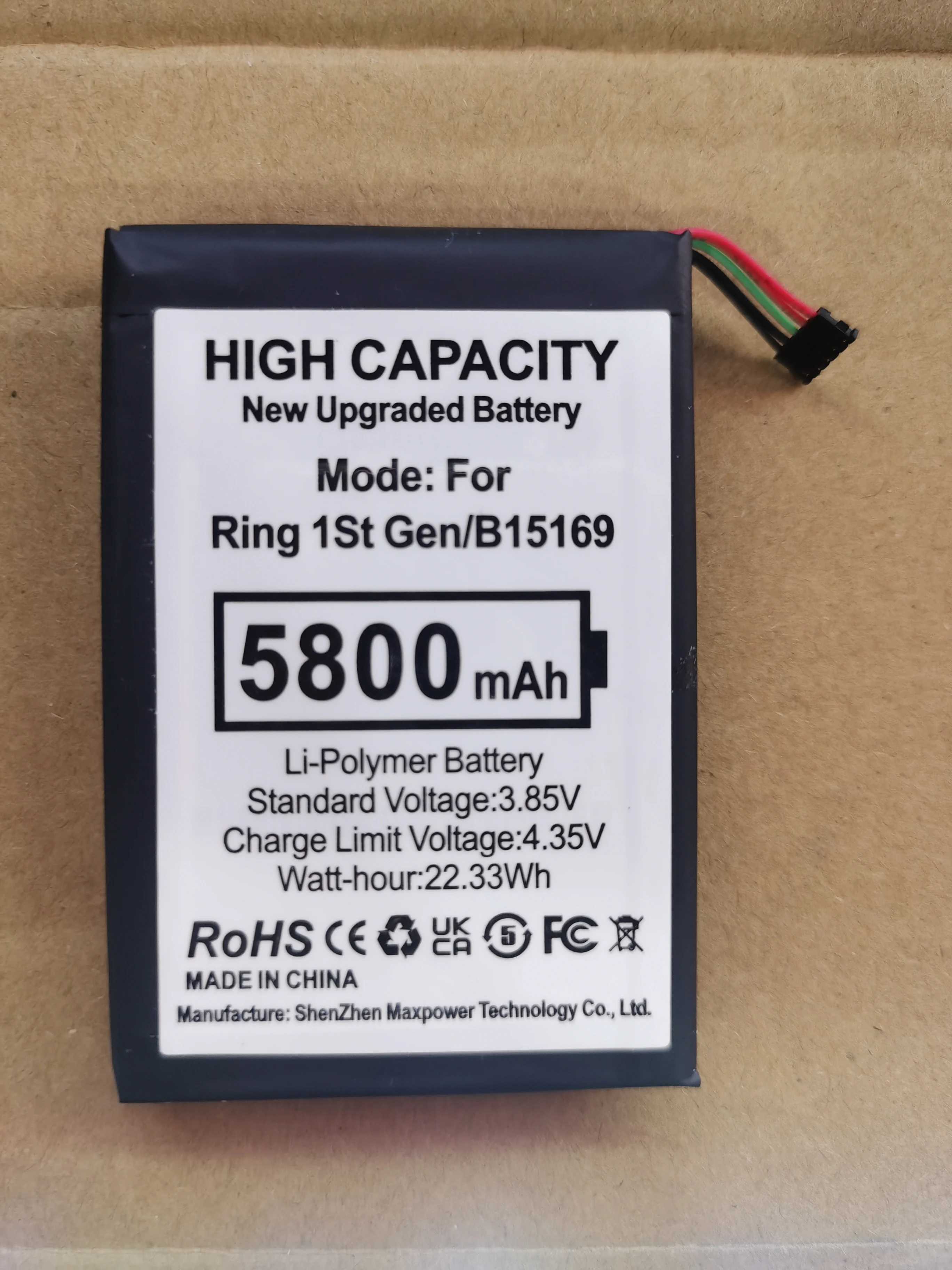 New 3.75V 5800mAh B15169 Battery For Ring 1st Electronic Entrance Guard Doorbell 5-wire Plug
New 3.75V 5800mAh B15169 Battery For Ring 1st Electronic Entrance Guard Doorbell 5-wire Plug