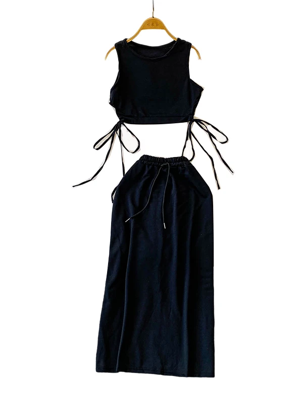 American Sle Spicy Girl Простой цвет ort Design Sense Tie Top Vest Комплект с юбкой с высокой талией и разрезом 
American Sle Spicy Girl Простой цвет ort Design Sense Tie Top Vest Комплект с юбкой с высокой талией и разрезом
