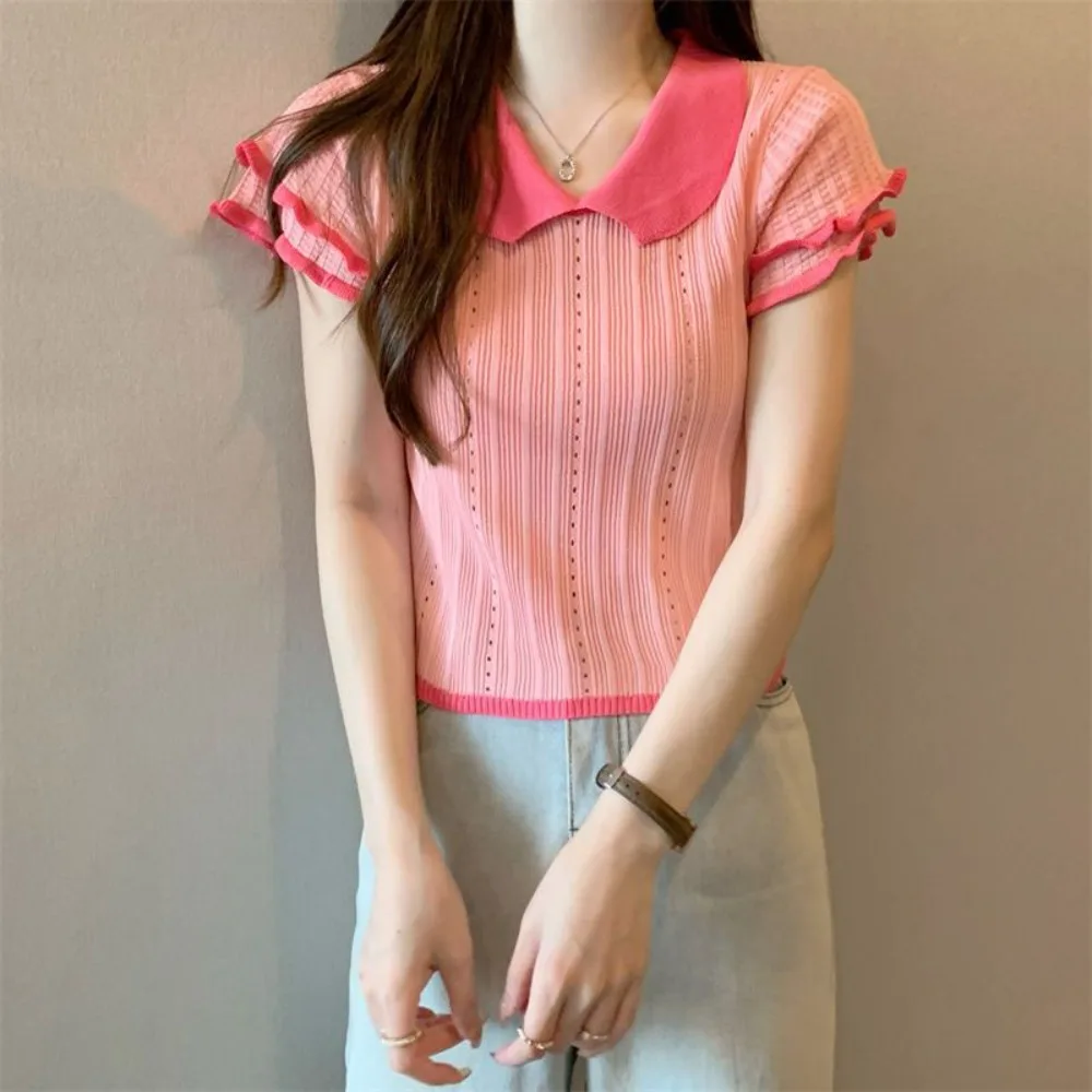 Ruffled Edge Collar Knitted Vest Hollow Short Knitted Slim Crop Tops Streetwear Sweet Girl Style Short Sleeve T-shirt
Ruffled Edge Collar Knitted Vest Hollow Short Knitted Slim Crop Tops Streetwear Sweet Girl Style Short Sleeve T-shirt