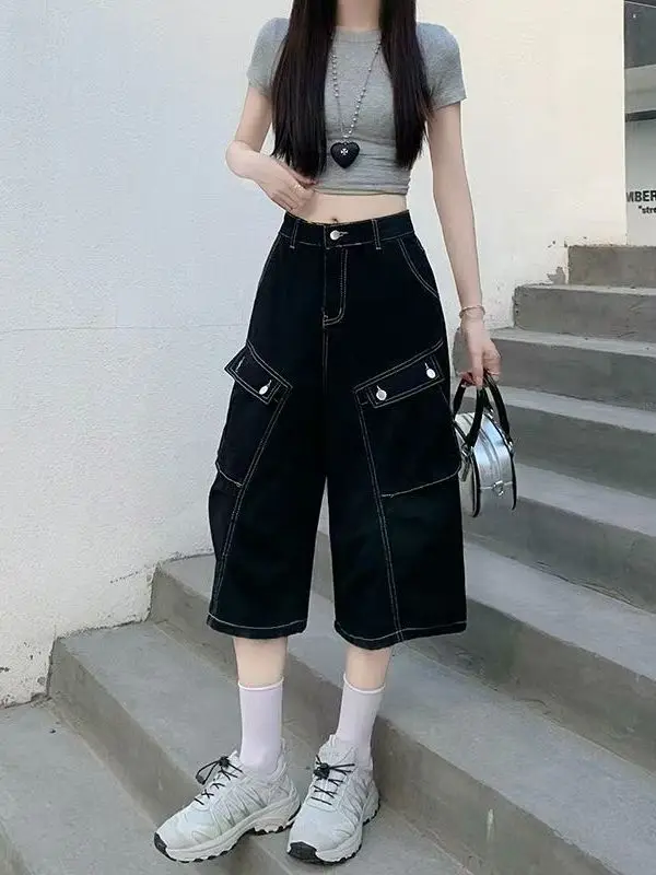 Summer Casual High Waist Wide Leg Jeans Shorts Women's Loose Fit Multi-Pocket Straight Cut Slimming Seven-Foot Pants
Summer Casual High Waist Wide Leg Jeans Shorts Women's Loose Fit Multi-Pocket Straight Cut Slimming Seven-Foot Pants