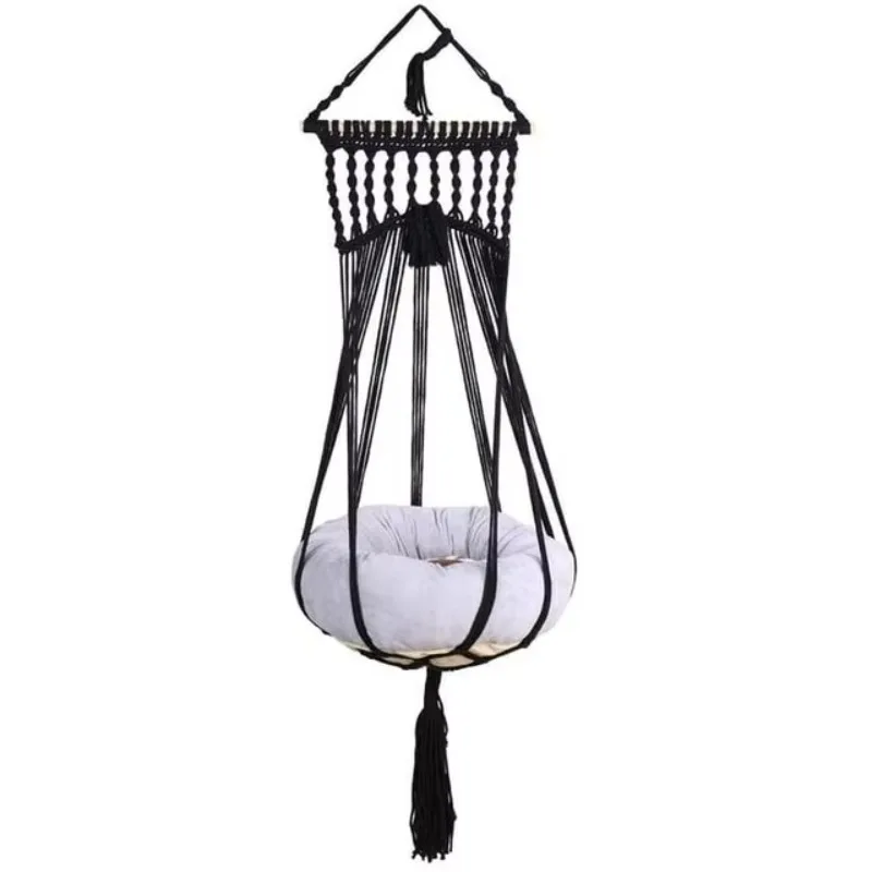 Cat bed cave hammock swing with fringed cotton rope hanging chic cat basket mat
Cat bed cave hammock swing with fringed cotton rope hanging chic cat basket mat