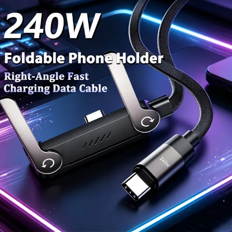 240W Super Fast Charge Braided USB-C Cable, Adjustable Foldable Phone Holder Data Wire for Cellphones Laptops
240W Super Fast Charge Braided USB-C Cable, Adjustable Foldable Phone Holder Data Wire for Cellphones Laptops