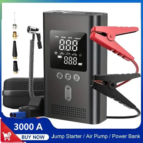 4 IN1 Car Jump Starter with Tire Inflator, 3000A Jump Starter Power Bank with 150PSI Air Pump Auto Air Compressor, LED Light