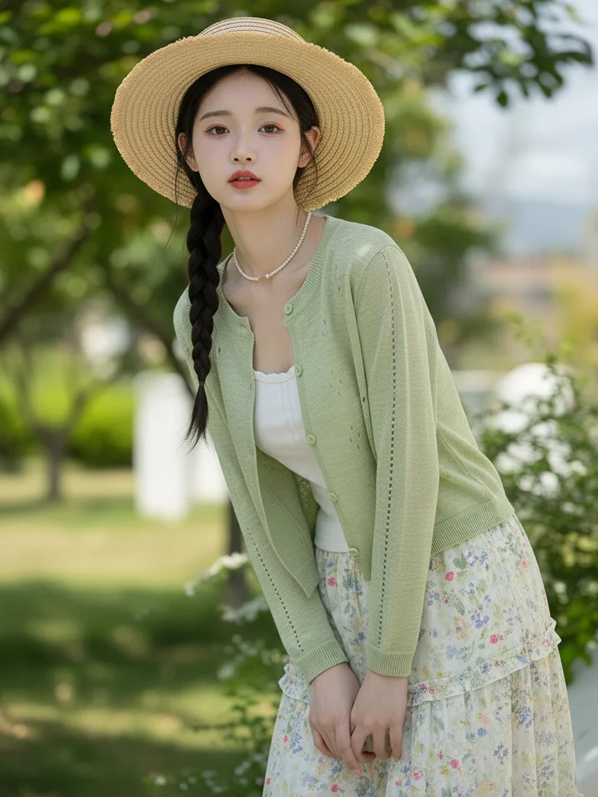Light Green Thin Knitted Open Cardigan Women's Outerwear Spring Summer New Style Hollow out UV Protection Casual Korean Style
Light Green Thin Knitted Open Cardigan Women's Outerwear Spring Summer New Style Hollow out UV Protection Casual Korean Style
