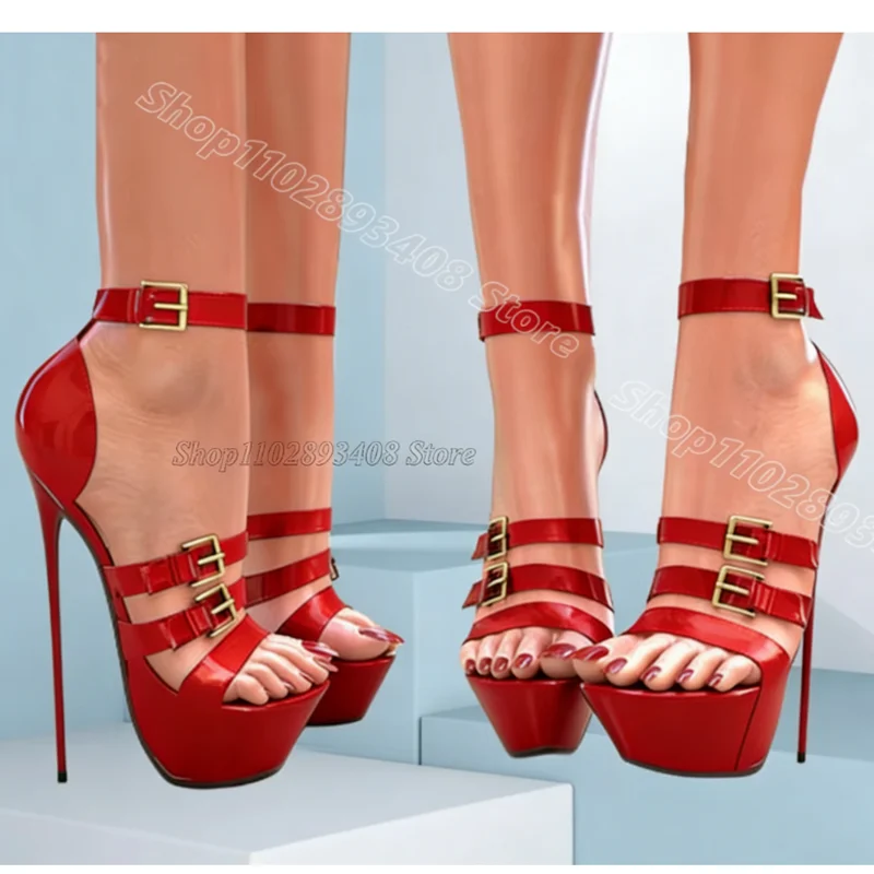 Red Cover Heels Platform Sandals Open Toe Stiletto British Style Patent Leather Ankle Buckle Summer Shoes Zapatos Para Mujere
Red Cover Heels Platform Sandals Open Toe Stiletto British Style Patent Leather Ankle Buckle Summer Shoes Zapatos Para Mujere