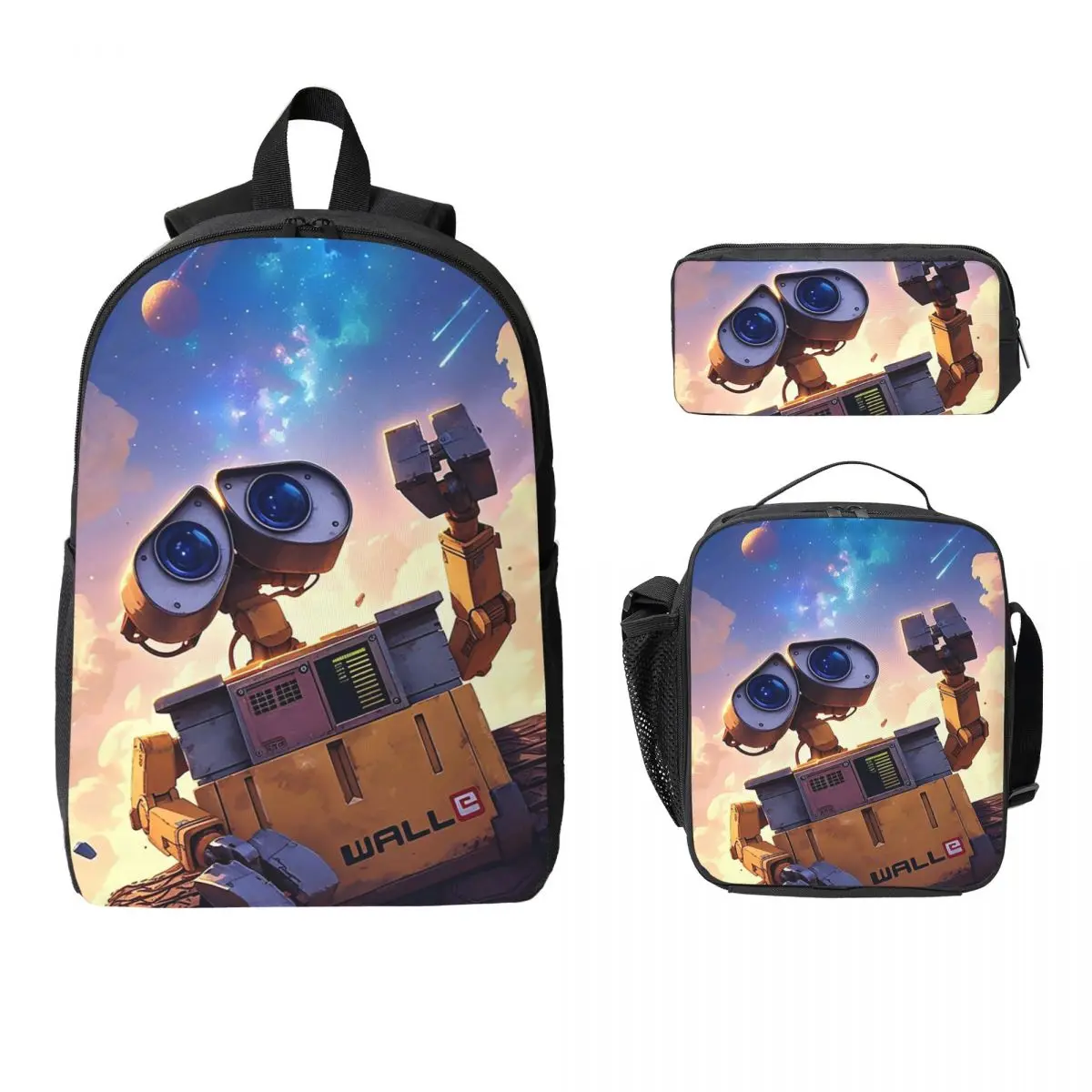 Рюкзак WALL-E, студенческая сумка для книг для мальчиков и девочек, школьная сумка, сумки на плечо для ноутбука, 3 шт., изолированная сумка для обеда, пенал
Рюкзак WALL-E, студенческая сумка для книг для мальчиков и девочек, школьная сумка, сумки на плечо для ноутбука, 3 шт., изолированная сумка для обеда, пенал