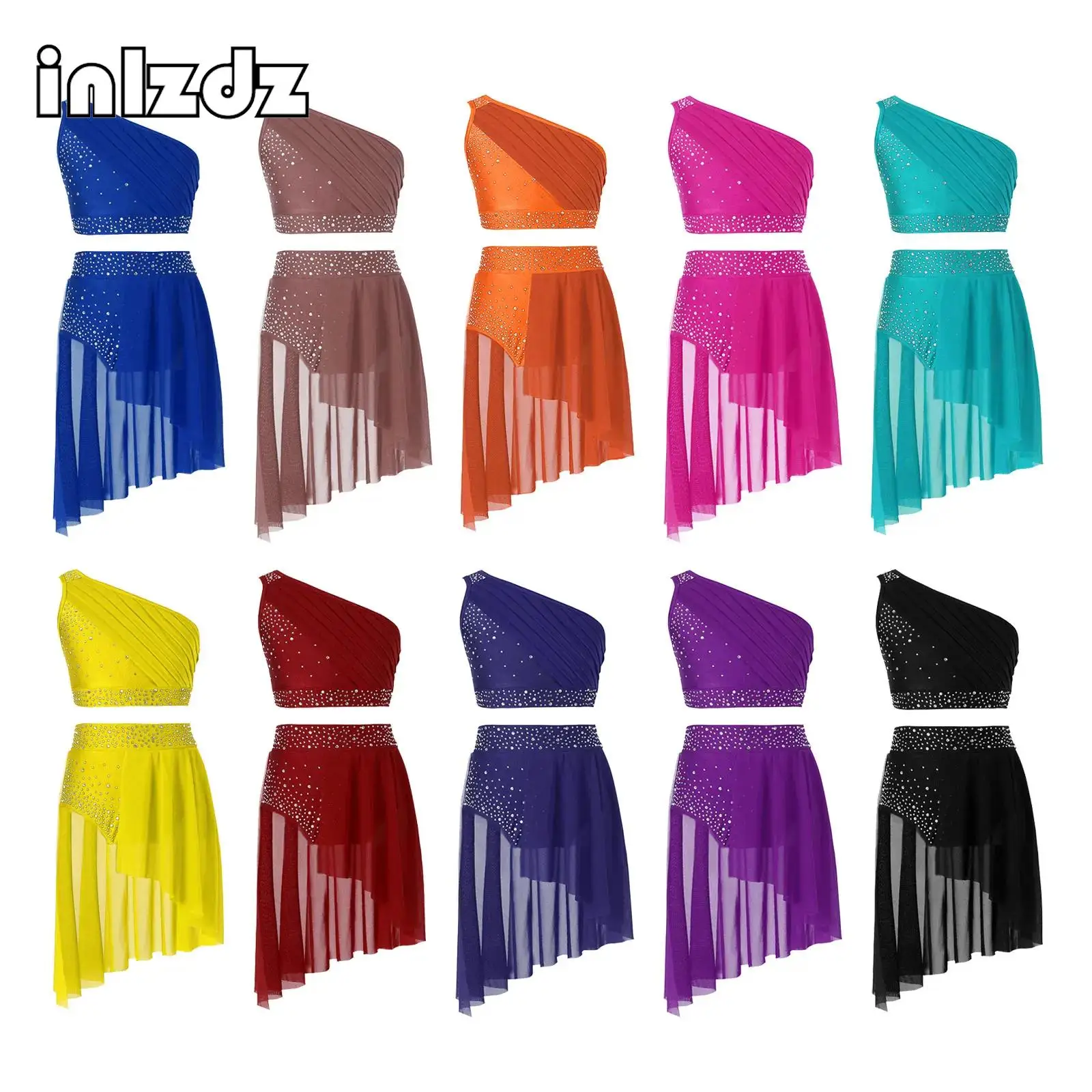 Girls Modern Lyrical Dance Set Stage Performance Costume One Shoulder Crop Top with Skirted Rhinestones Skating Ballet Dancewear
Girls Modern Lyrical Dance Set Stage Performance Costume One Shoulder Crop Top with Skirted Rhinestones Skating Ballet Dancewear