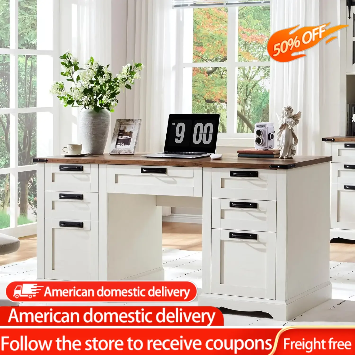 60" Executive Desk with Drawers, Wood Home Office Desk w/Charging Station, Keyboard Tray, File Drawer, Storage Cabinet
60" Executive Desk with Drawers, Wood Home Office Desk w/Charging Station, Keyboard Tray, File Drawer, Storage Cabinet