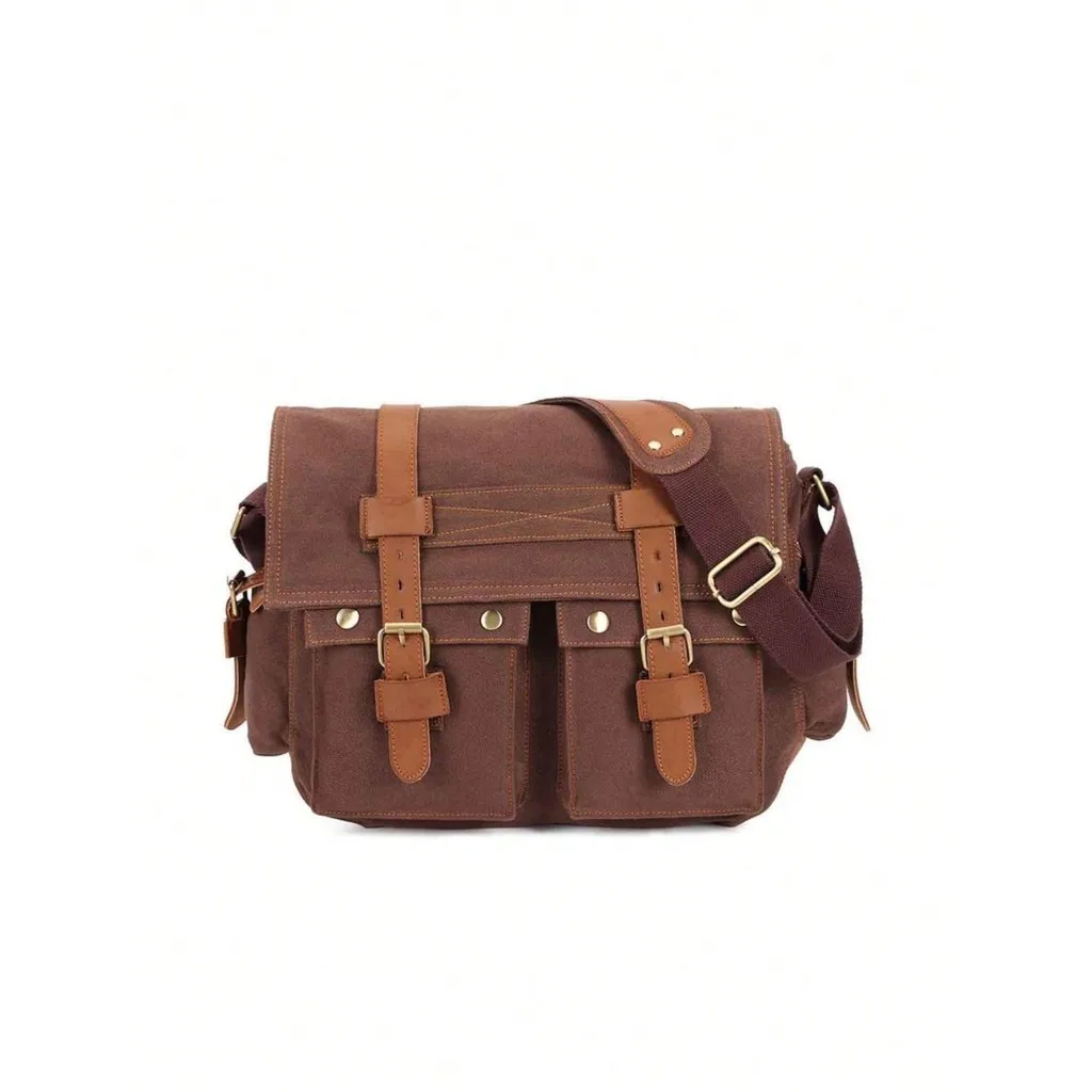 Large Capacity Vintage Men Canvas Bag With Leather Trim, Business Document & Travel Bag, Shoulder/Crossbody/ Messenger Bag 
Large Capacity Vintage Men Canvas Bag With Leather Trim, Business Document & Travel Bag, Shoulder/Crossbody/ Messenger Bag