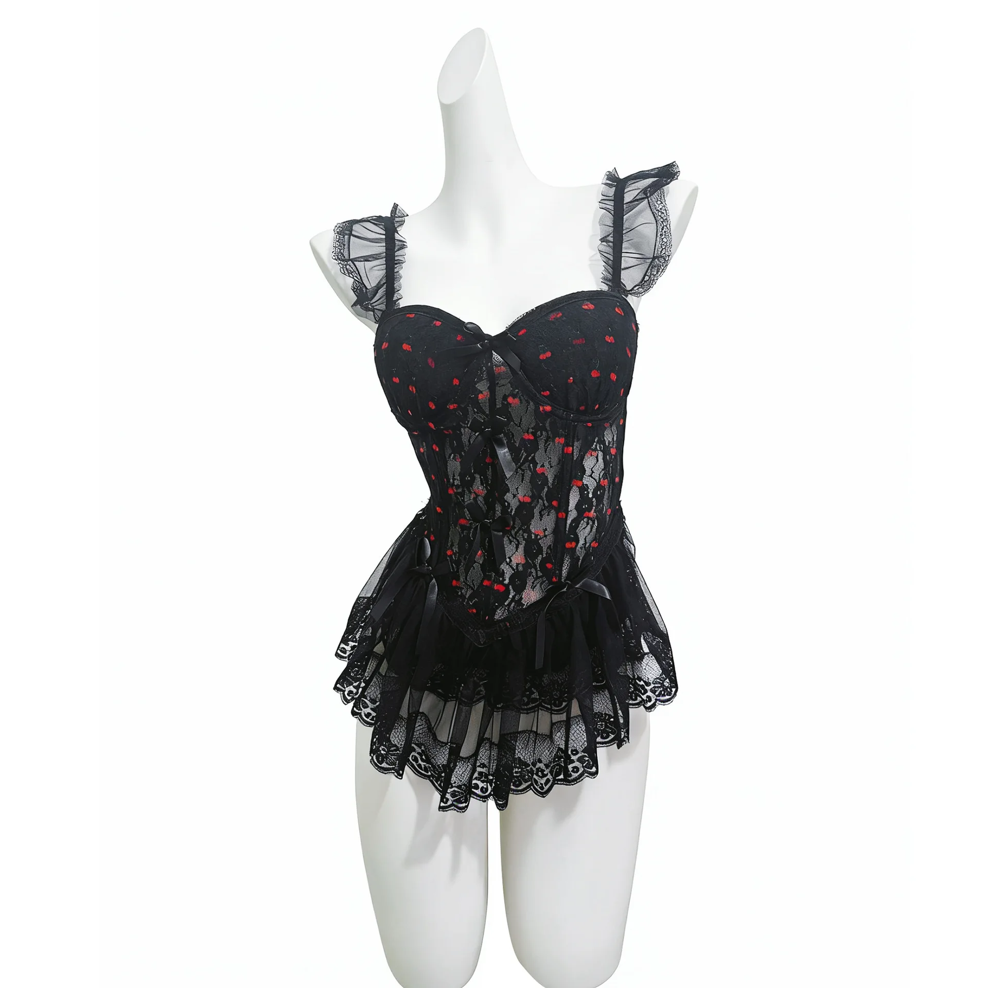 Sexy Lingerie Sweet Mesh Lace Sleeve Bow Chest Pad Embroidered Backless Uniform Sexy Set Backless Deep V Sleeveless Dress Q52J
Sexy Lingerie Sweet Mesh Lace Sleeve Bow Chest Pad Embroidered Backless Uniform Sexy Set Backless Deep V Sleeveless Dress Q52J