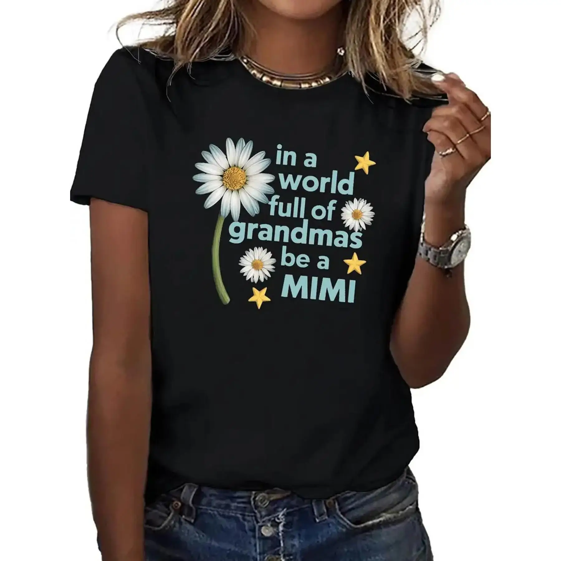 1pc DaisyMimi Pure Women's T-Shirt – Breathable, Comfortable Casual Top with Chic "In a World Full of Grandmas" Print
1pc DaisyMimi Pure Women's T-Shirt – Breathable, Comfortable Casual Top with Chic "In a World Full of Grandmas" Print