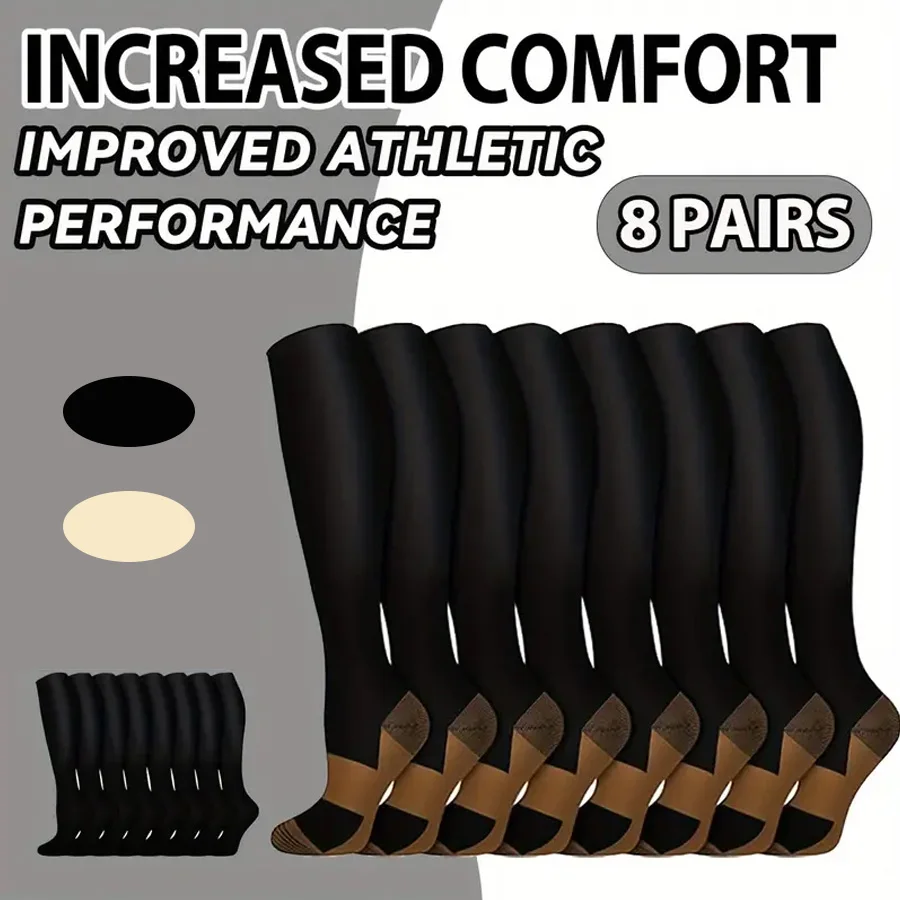 8-пары медных компрессионных носков для мужчин и женщин для бега и путешествий для медсестер и беременных, дизайн до середины икры 
8-пары медных компрессионных носков для мужчин и женщин для бега и путешествий для медсестер и беременных, дизайн до середины икры