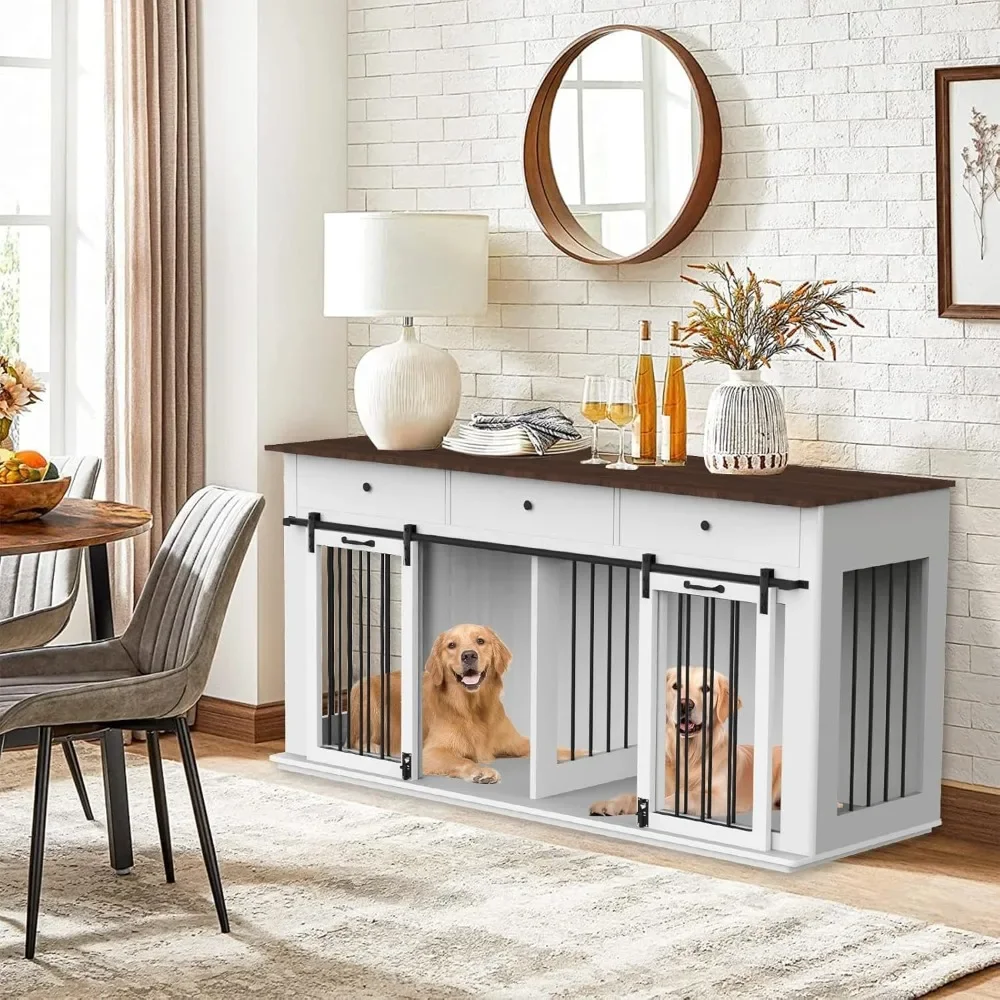 Double Dog Crate Furniture for 2 Dogs Heavy Duty Wood Dog Cage Table with 3 Storage Drawers and Removable Divider Dog Kennel
Double Dog Crate Furniture for 2 Dogs Heavy Duty Wood Dog Cage Table with 3 Storage Drawers and Removable Divider Dog Kennel