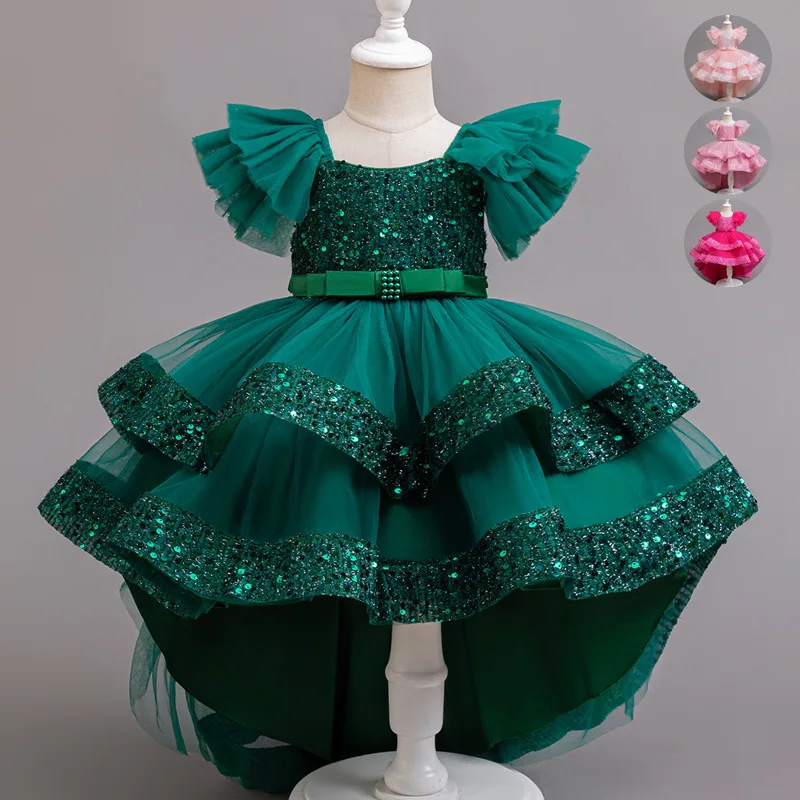 Spring and Summer Girls' Sequin Bow Flying Sleeve Flat Cloth Trailing Mesh Princess Dress Birthday Party Piano Performance Dress
Spring and Summer Girls' Sequin Bow Flying Sleeve Flat Cloth Trailing Mesh Princess Dress Birthday Party Piano Performance Dress