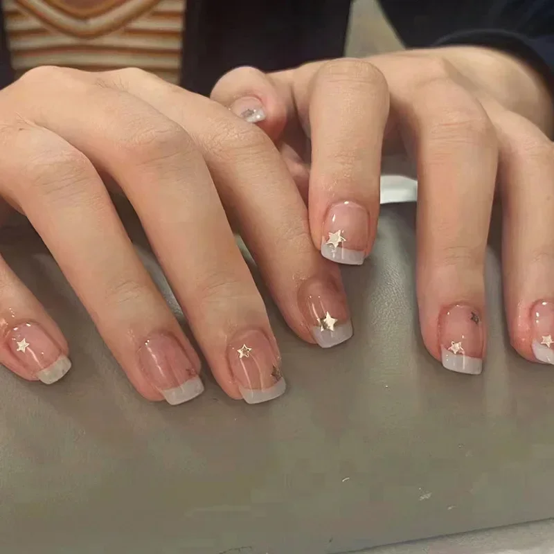 24 Pcs Girls Nail Tips with Sticky Tabs Removable Short French Fashion Simple Star Acrylic Press on Nails Square False Nails Set
24 Pcs Girls Nail Tips with Sticky Tabs Removable Short French Fashion Simple Star Acrylic Press on Nails Square False Nails Set