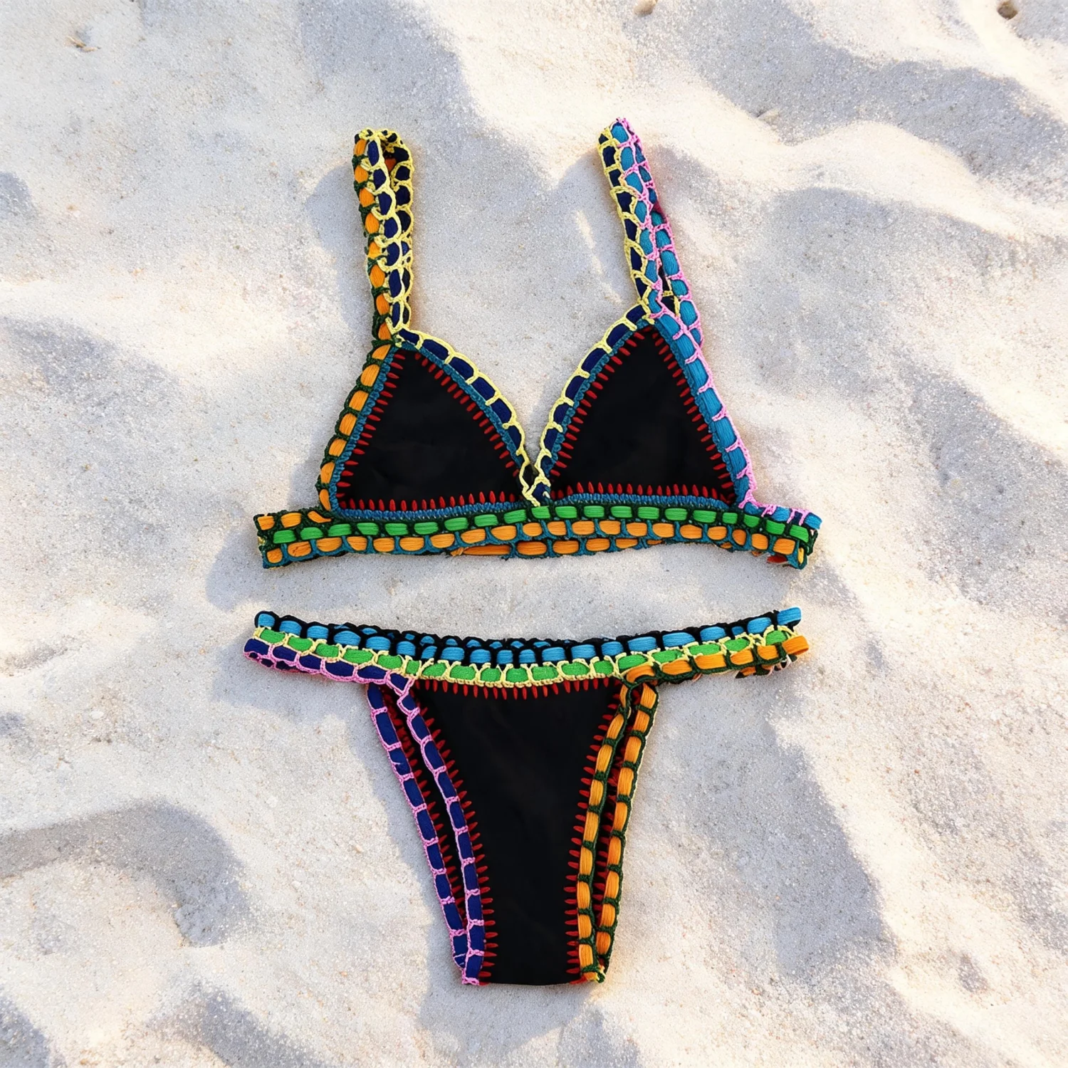 Vintage Rainbow Hand Crochet Trim Bikini Women Swimwear Fashion Mujer Triangle Wide Straps Biquini Bathing Suit Female Swimsuit
Vintage Rainbow Hand Crochet Trim Bikini Women Swimwear Fashion Mujer Triangle Wide Straps Biquini Bathing Suit Female Swimsuit