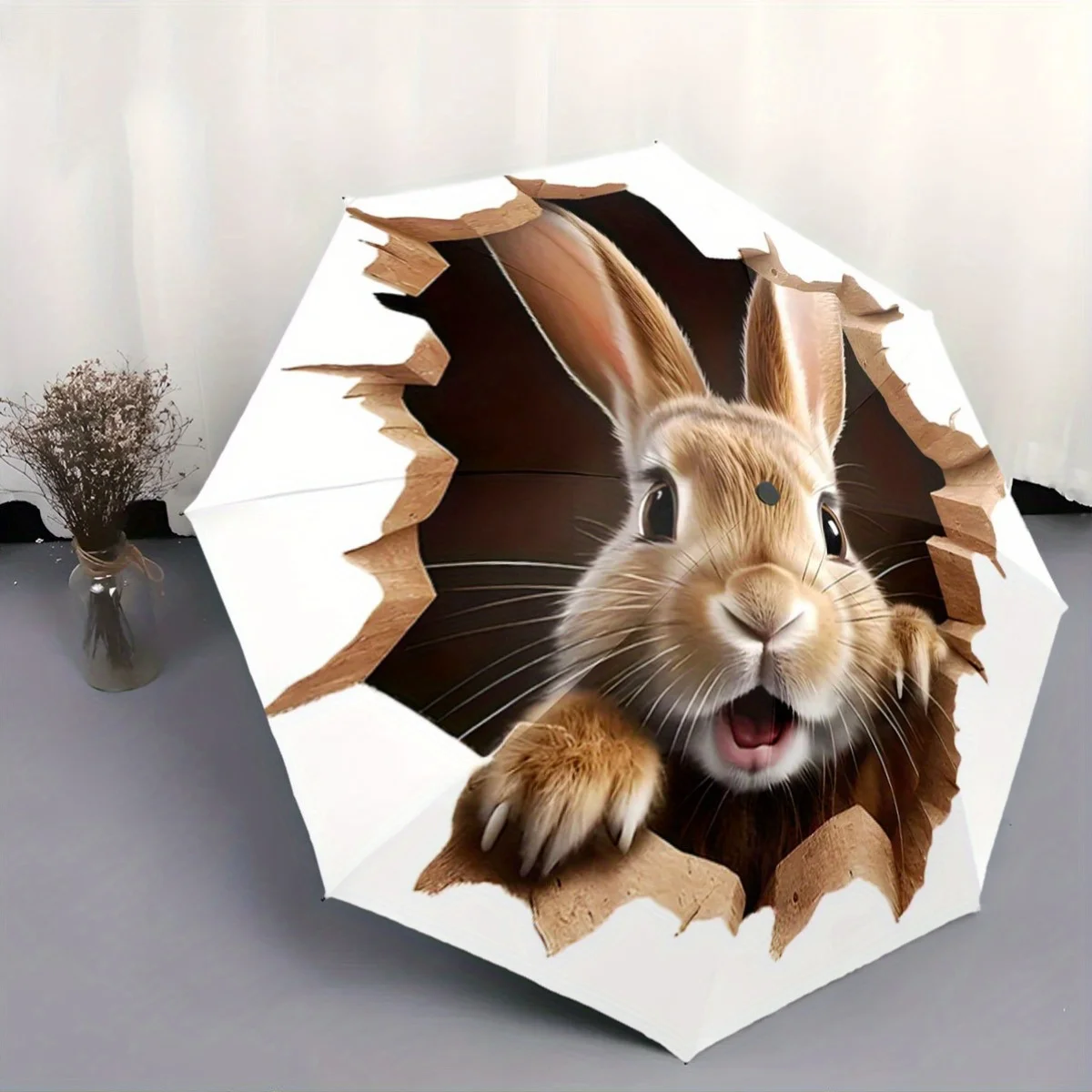 Automatic Open/Close Folding Umbrella with Realistic Brown Rabbit Breaking Through White Background - Compact Travel Umbrella,
Automatic Open/Close Folding Umbrella with Realistic Brown Rabbit Breaking Through White Background - Compact Travel Umbrella,