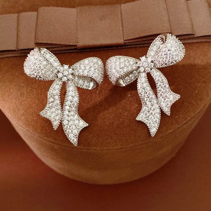 Sparkling Zircon Bow Stud Earrings Sweet Style Statement Earrings for Women
Sparkling Zircon Bow Stud Earrings Sweet Style Statement Earrings for Women