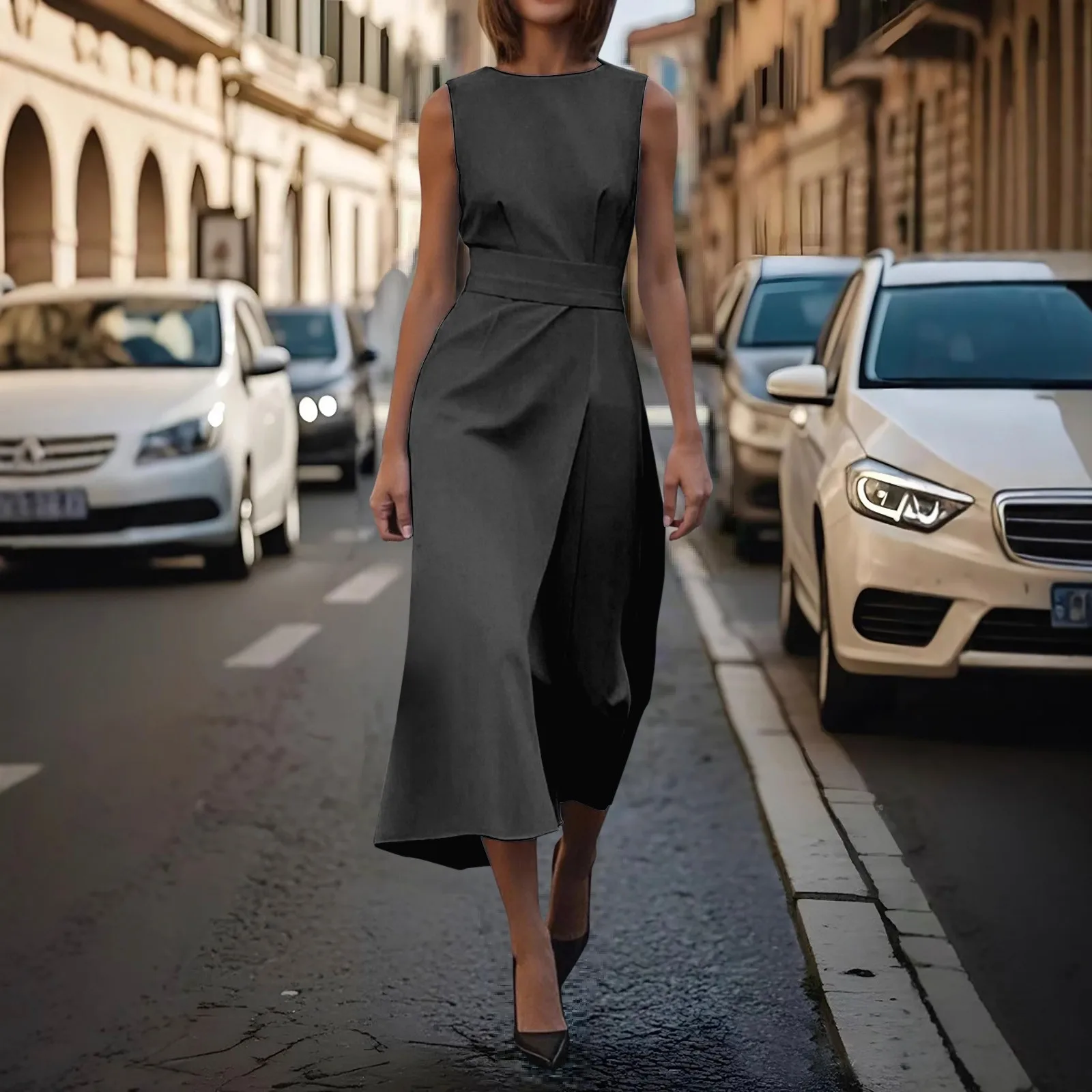 Causal High Waist Slim Maxi Dress Elegant O-Neck Sleeveless Draped Long Dress Office Fashion Commuting Solid Party Dresses Women
Causal High Waist Slim Maxi Dress Elegant O-Neck Sleeveless Draped Long Dress Office Fashion Commuting Solid Party Dresses Women