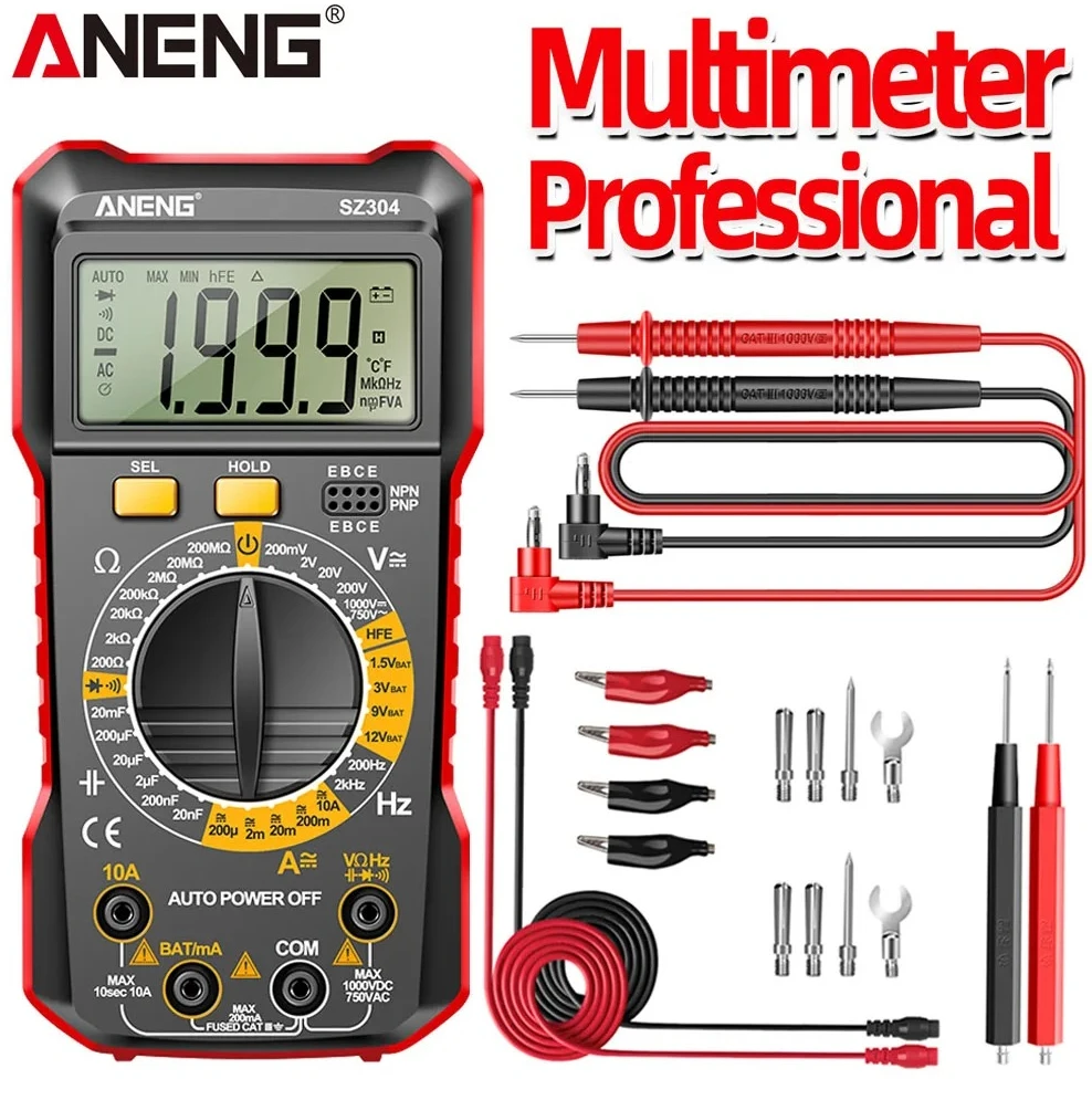 ANENG SZ304 Multifunction Digital Multimete True RMS Handheld High Precision Tester NCV AC/DC Votage Current Resistance Ohm Tool
ANENG SZ304 Multifunction Digital Multimete True RMS Handheld High Precision Tester NCV AC/DC Votage Current Resistance Ohm Tool