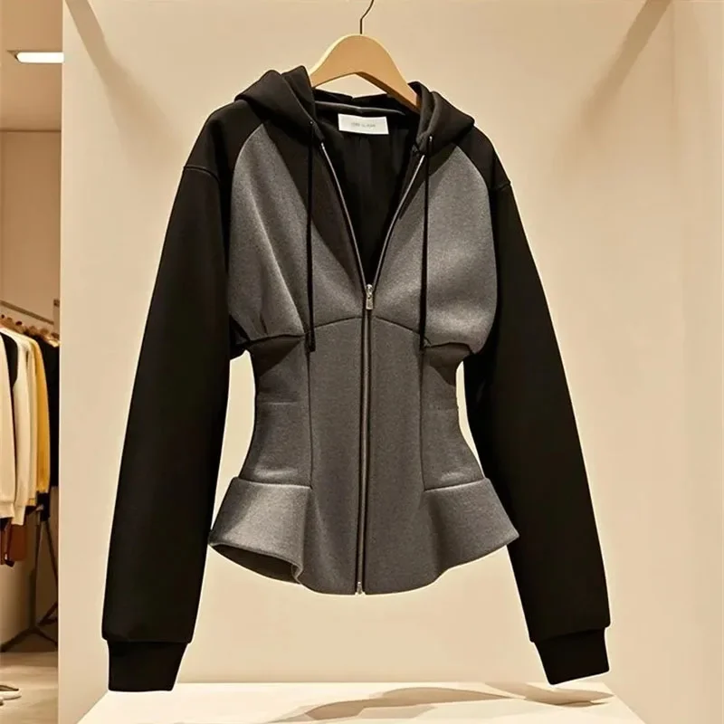 French Elegance White Black Patchwork Hooded Sweatshirt Women Jacket Waist 2025 Casual Office Lady High End Crop Top Zipper Coat
French Elegance White Black Patchwork Hooded Sweatshirt Women Jacket Waist 2025 Casual Office Lady High End Crop Top Zipper Coat