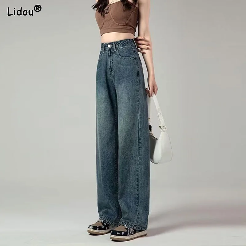 Casual Fashionable Loose Wide Leg Pants Solid Fake Zippers Washed Pockets Button High Waist Women's Clothing All Season Jeans
Casual Fashionable Loose Wide Leg Pants Solid Fake Zippers Washed Pockets Button High Waist Women's Clothing All Season Jeans