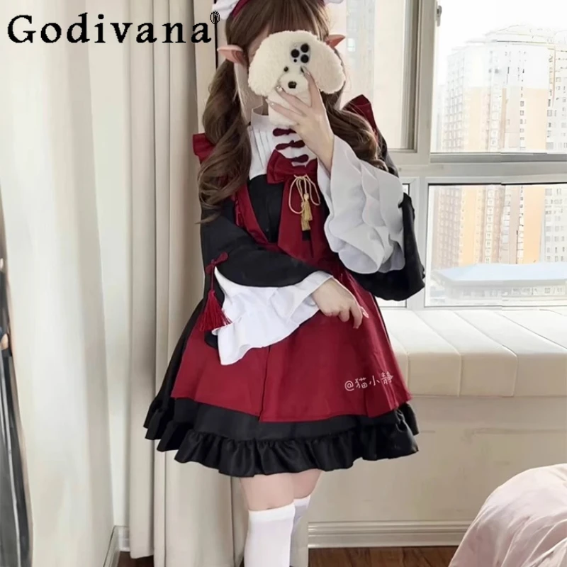 L-5XL Autumn Winter Lolita Large Size Long Sleeve Maid Cos Chinese Christmas Dress Ruffles Flare Sleeve Japanese Cute Dresses
L-5XL Autumn Winter Lolita Large Size Long Sleeve Maid Cos Chinese Christmas Dress Ruffles Flare Sleeve Japanese Cute Dresses