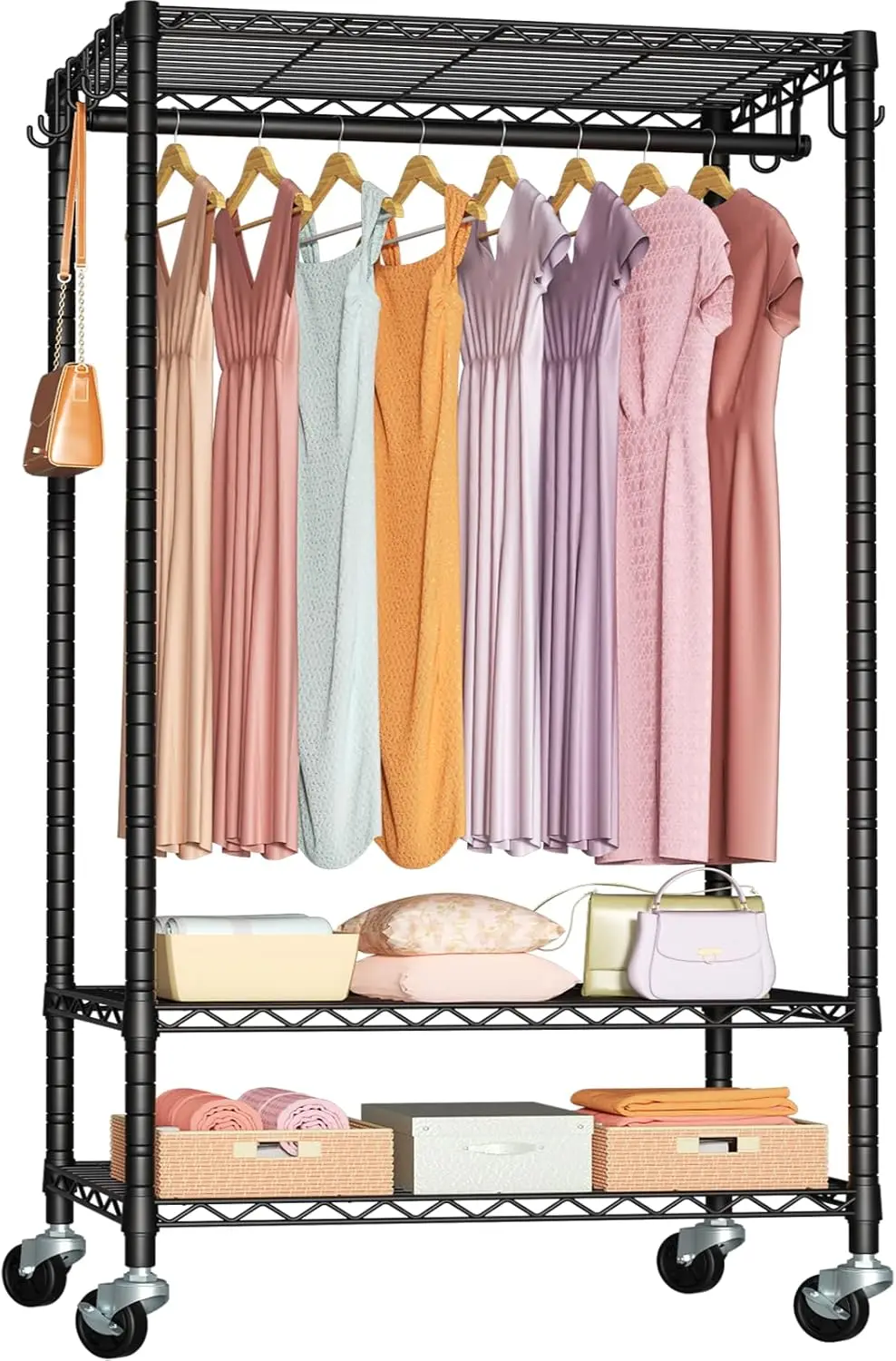 Heavy Duty Rolling Clothes Rack with Wheels, Freestanding Garment Rack for Hanging Clothes, 35.5''W x 14''D x 74.6''H, 380 LBS
Heavy Duty Rolling Clothes Rack with Wheels, Freestanding Garment Rack for Hanging Clothes, 35.5''W x 14''D x 74.6''H, 380 LBS