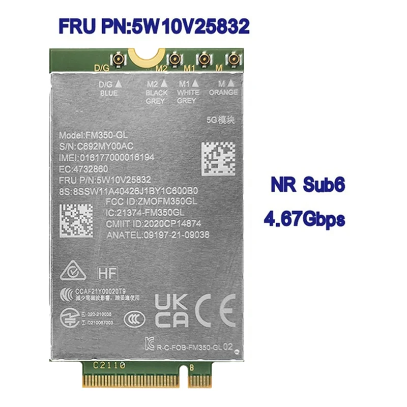 Upgraded 2PCS FM350-GL Sub-6 Ghz 5G/4G/3G Module For Lenovo Thinkpad T14s X13 Gen3 X1 Carbon 10Th 5G M. 2 Module FRU 5W10V25832
Upgraded 2PCS FM350-GL Sub-6 Ghz 5G/4G/3G Module For Lenovo Thinkpad T14s X13 Gen3 X1 Carbon 10Th 5G M. 2 Module FRU 5W10V25832