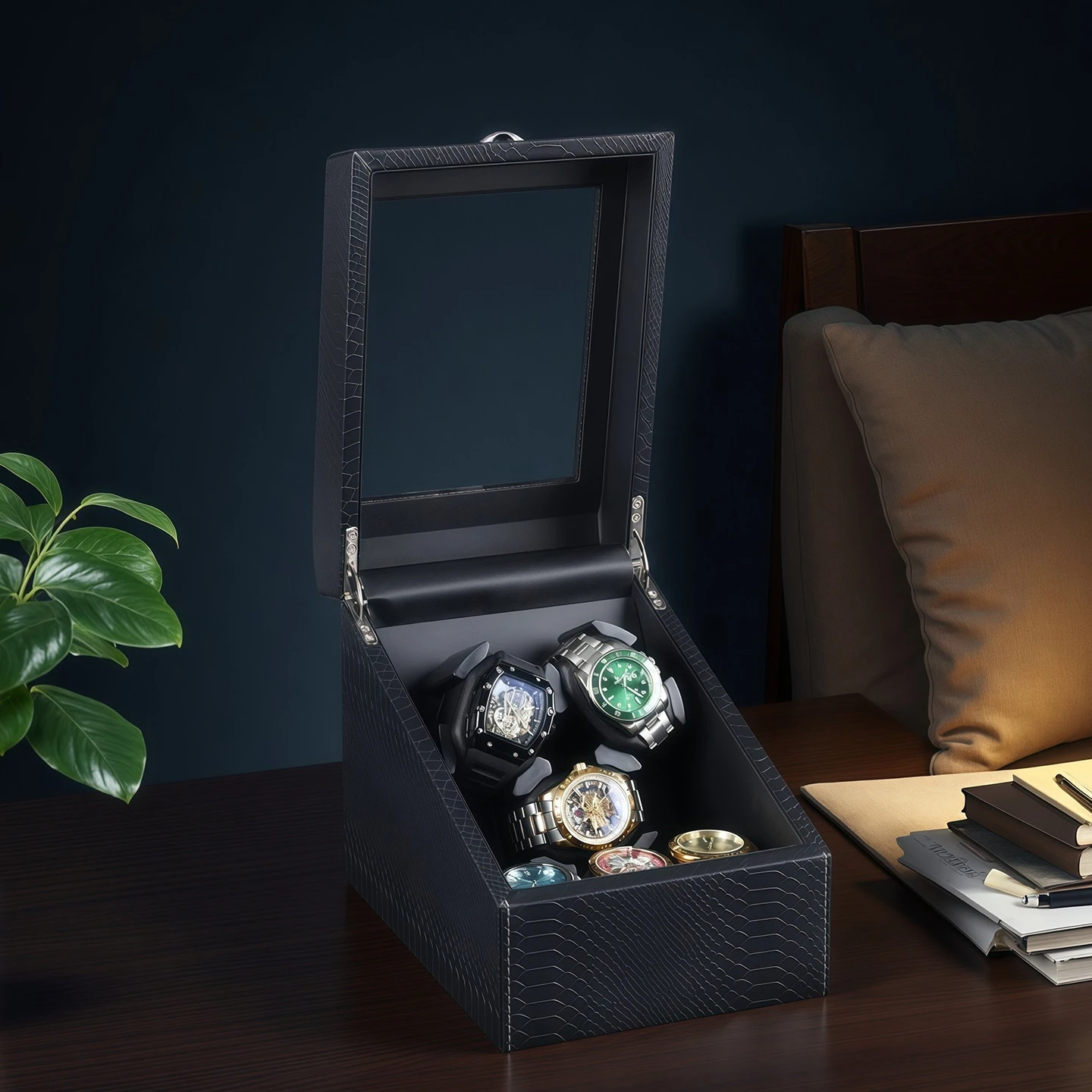 Lorvo fully automatic watch winder snakeskin style 3+3/6+6slot blue LED light automatic winding box
Lorvo fully automatic watch winder snakeskin style 3+3/6+6slot blue LED light automatic winding box