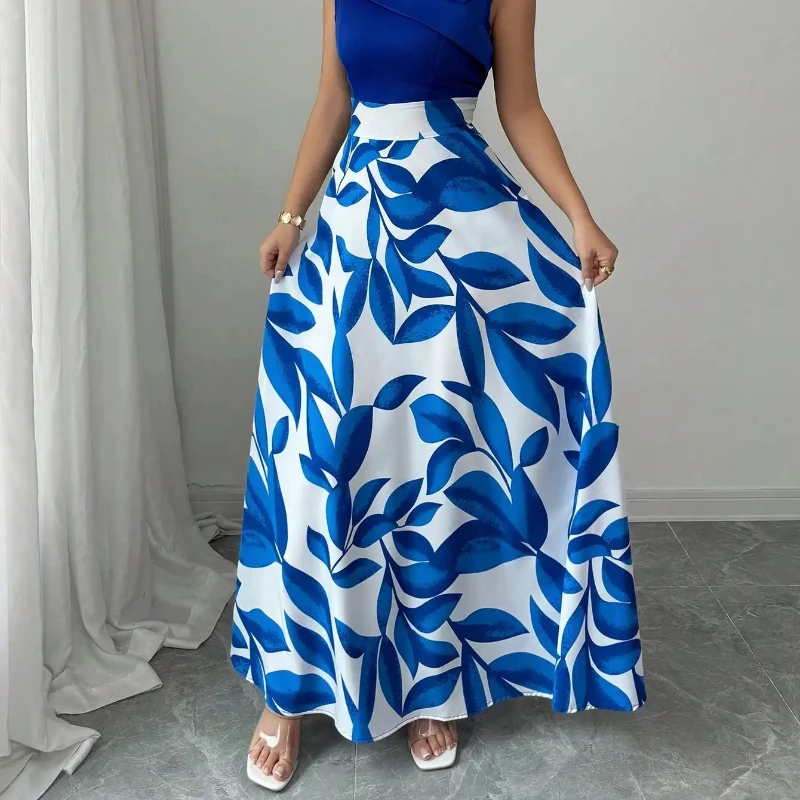 Women's Blue White Floral Maxi Dress Asymmetric Neckline Color Block Design Ideal for Evening Events Garden Parties Elegant
Women's Blue White Floral Maxi Dress Asymmetric Neckline Color Block Design Ideal for Evening Events Garden Parties Elegant