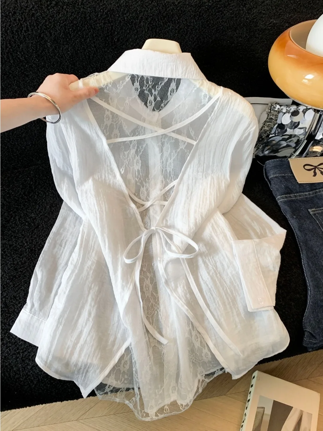 Lace Splice Long Sleeve Shirt Women's Loose Fit Thin Summer Collar Top Korean Style Commute Fashion Sun Protection
Lace Splice Long Sleeve Shirt Women's Loose Fit Thin Summer Collar Top Korean Style Commute Fashion Sun Protection