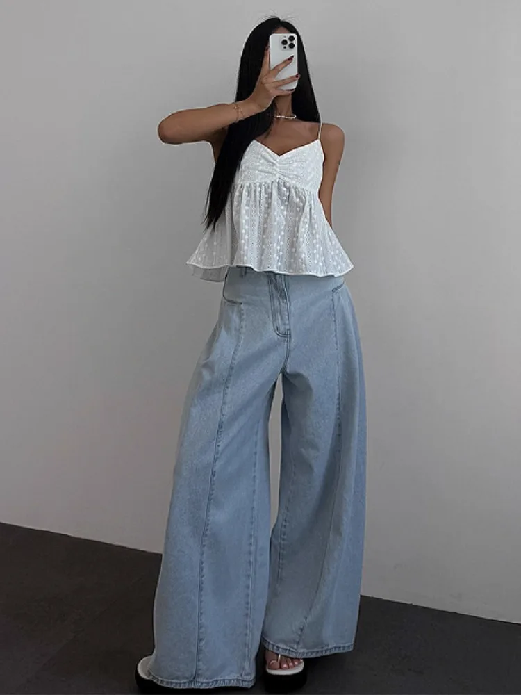 High Waist Pleated Wide Leg Denim Jeans Women's Summer New Hong Kong Sle Loose Lazy A-Line Flared Long Trousers
High Waist Pleated Wide Leg Denim Jeans Women's Summer New Hong Kong Sle Loose Lazy A-Line Flared Long Trousers