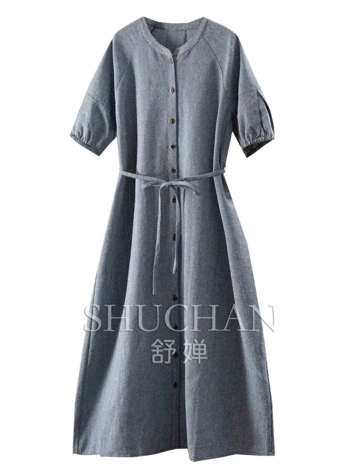 T Vintage literary and artistic fan H French cabinet linen cotton yarn-dyed thousand bird grid medium-sleeved waist dress 69L6 s
T Vintage literary and artistic fan H French cabinet linen cotton yarn-dyed thousand bird grid medium-sleeved waist dress 69L6 s