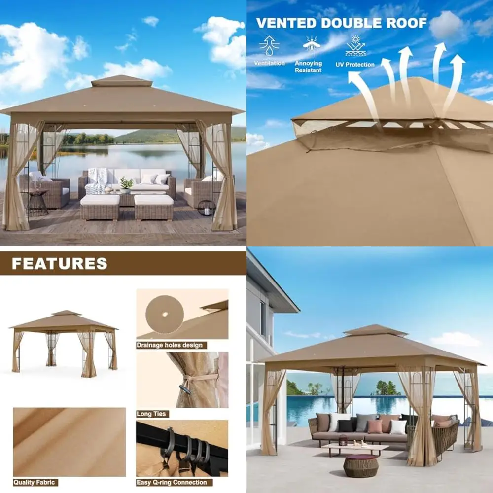 13x11 Top, 12x10 Base Outdoor Gazebo with Double Tier Roof and Mosquito Netting for Patio and Backyard 
13x11 Top, 12x10 Base Outdoor Gazebo with Double Tier Roof and Mosquito Netting for Patio and Backyard