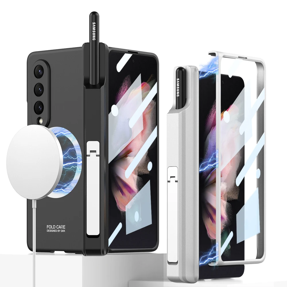 Чехол для Magsafe Samsung Galaxy Z Fold 3, Беспроводная зарядка, магнитный шарнир, держатель ручки, подставка, противоударный жесткий чехол, аксессуары
Чехол для Magsafe Samsung Galaxy Z Fold 3, Беспроводная зарядка, магнитный шарнир, держатель ручки, подставка, противоударный жесткий чехол, аксессуары