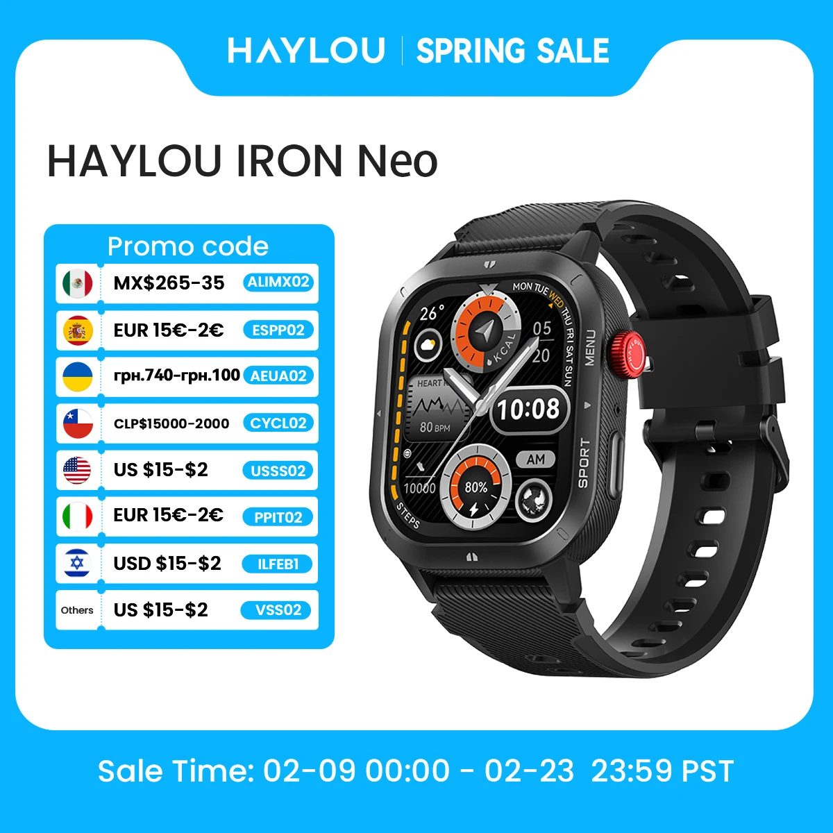 HAYLOU IRON NEO Smartwatch 1.95’’ HD Display 3ATM Waterproof Bluetooth Call 30 Days Battery Life Sport Smart Watch for Outdoor
HAYLOU IRON NEO Smartwatch 1.95’’ HD Display 3ATM Waterproof Bluetooth Call 30 Days Battery Life Sport Smart Watch for Outdoor