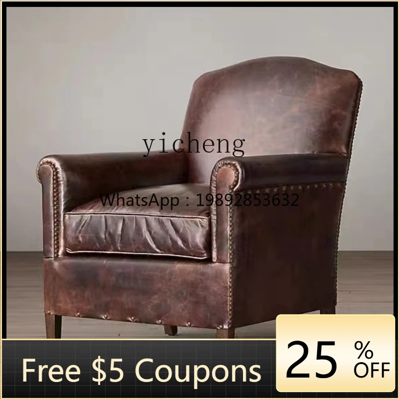 XL Rivet Oil Wax Leather Single Wingback Chair Leather Casual Conference Chair Retro Leather Art 
XL Rivet Oil Wax Leather Single Wingback Chair Leather Casual Conference Chair Retro Leather Art