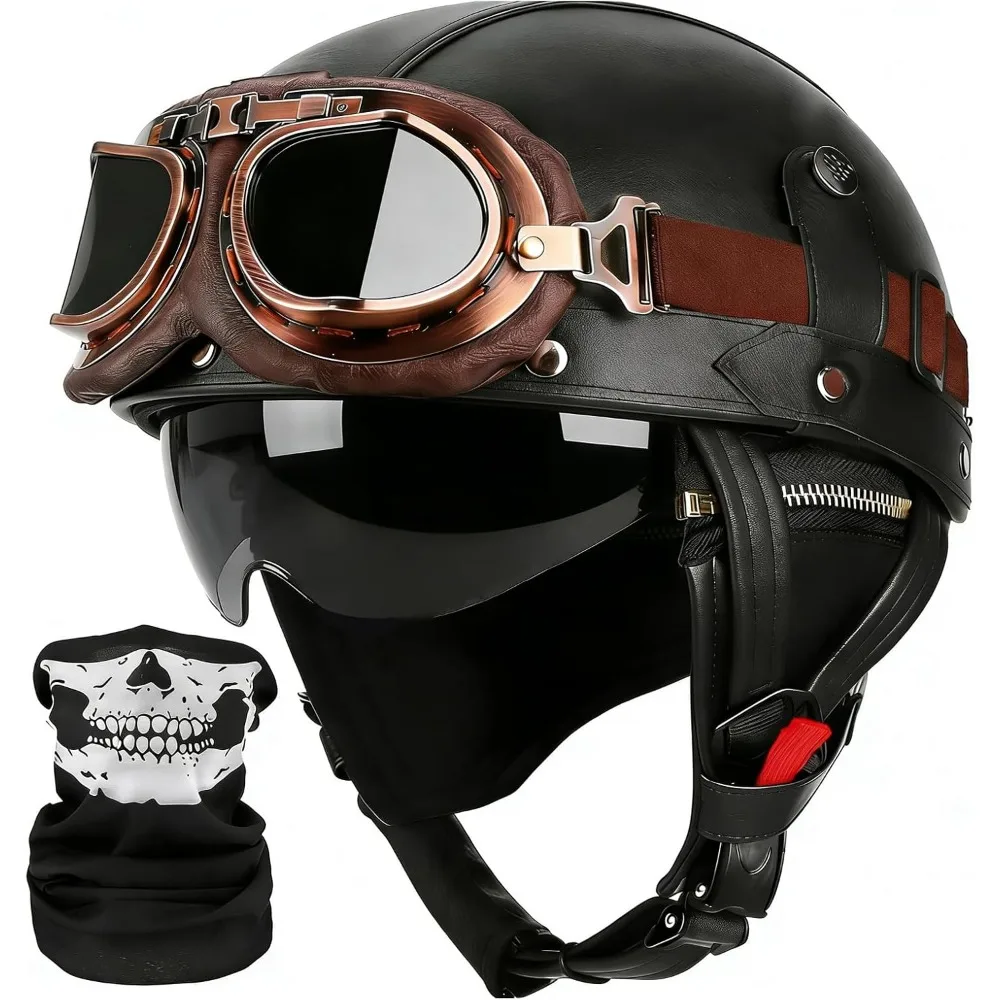 Vintage Half Motorcycle Helmet DOT Approved with Goggles for Adults Men Women Moped Bike Cruiser Scooter
Vintage Half Motorcycle Helmet DOT Approved with Goggles for Adults Men Women Moped Bike Cruiser Scooter