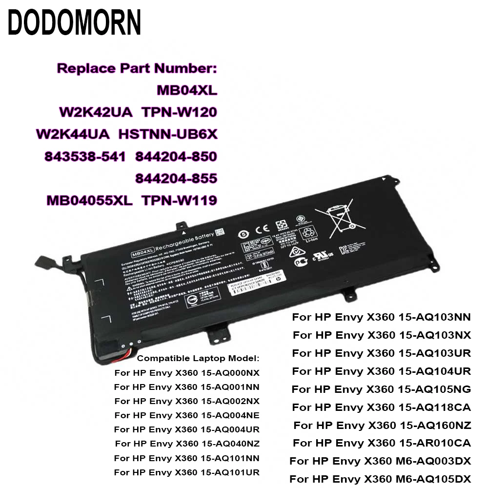 High Quality MB04XL HSTNN-UB6X TPN-W119 Laptop Battery For HP Envy X360 Series 15-AQ103NO 15-AR000ND 15-AQ002NX
High Quality MB04XL HSTNN-UB6X TPN-W119 Laptop Battery For HP Envy X360 Series 15-AQ103NO 15-AR000ND 15-AQ002NX